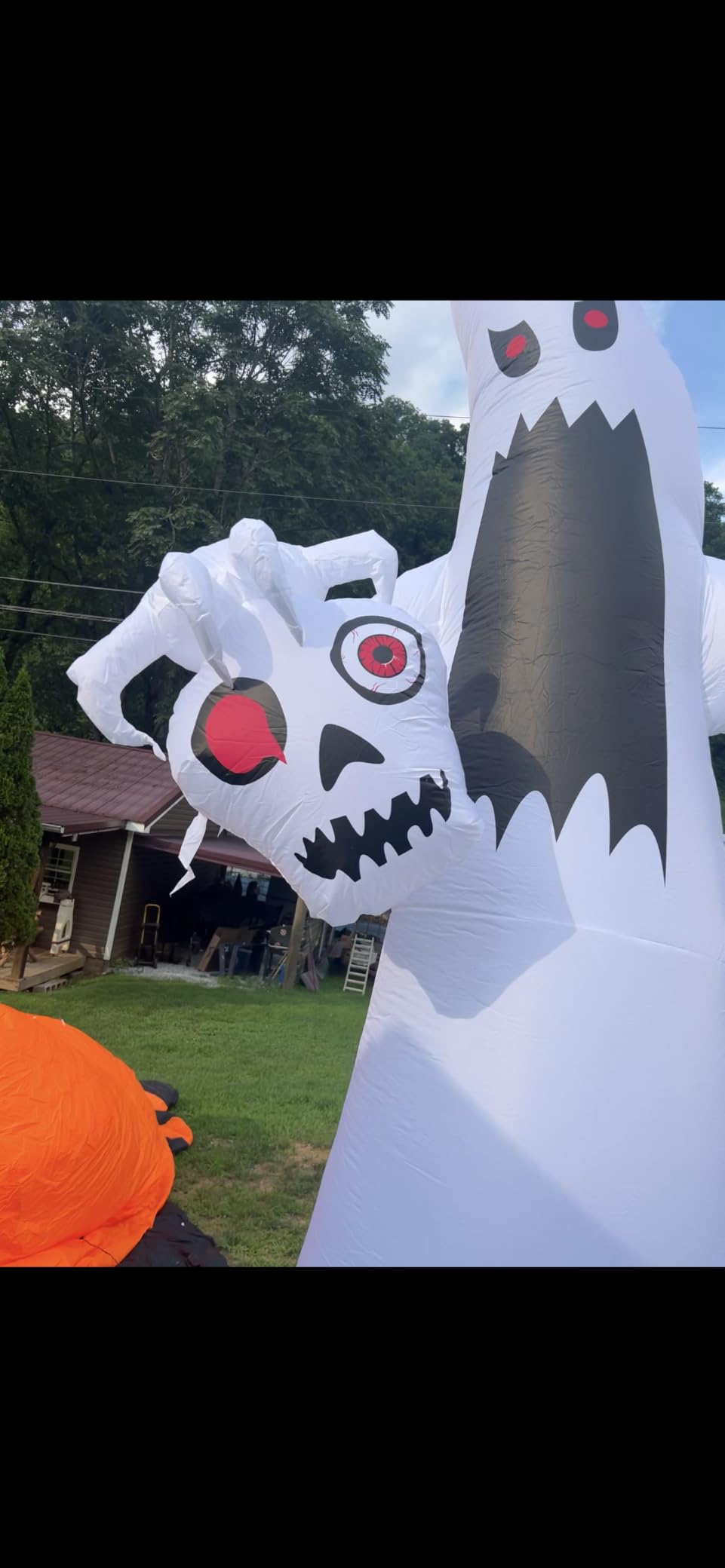HOPOCO 12 FT Halloween Inflatables Outdoor Decorations Ghost with 3 Skulls | Halloween Blow Up Yard Decor, Inflatable White Ghost with Bleeding Eyeball Tombstone, Built-in LED for Garden Holiday Party customer photo 2