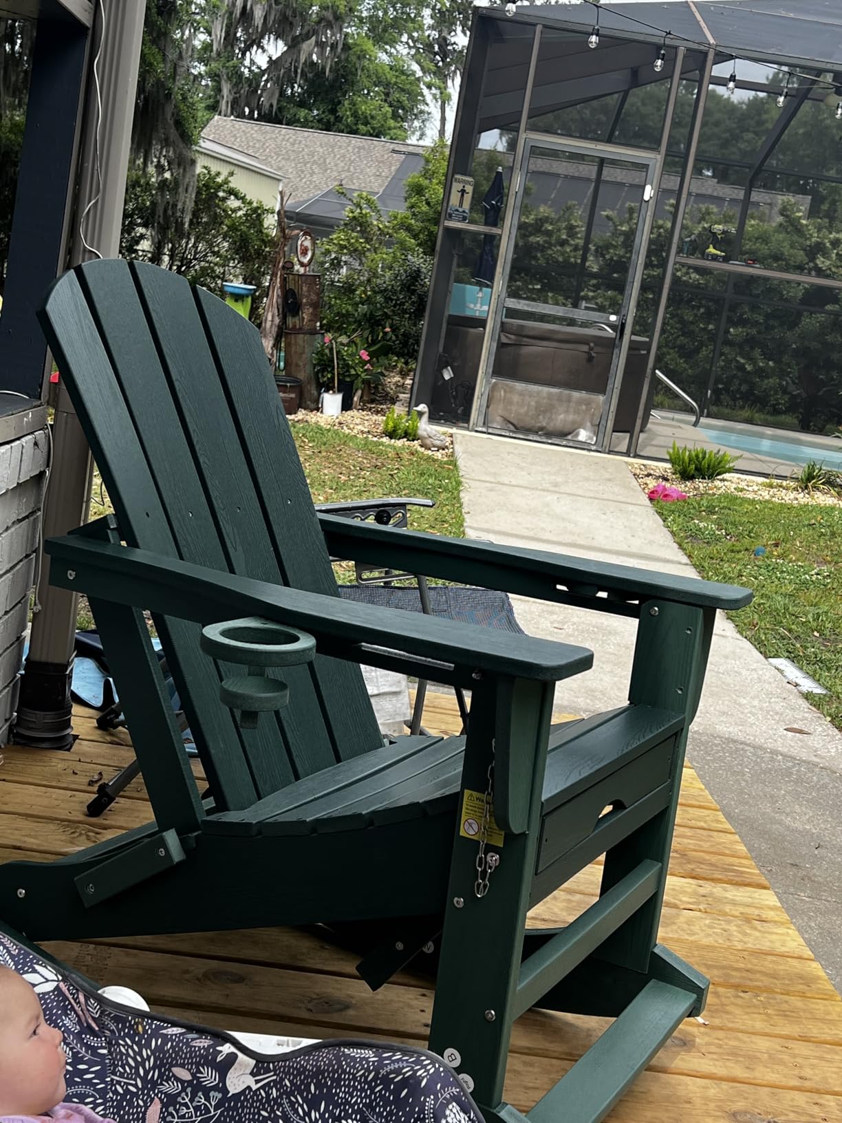 Adirondack Rocking Chair Set of 2 with Retractable Ottoman and Cup Holders, HDPE Adirondack Rocker Patio Rocking Chair for Porch, Patio, Balcony, Black customer photo 2