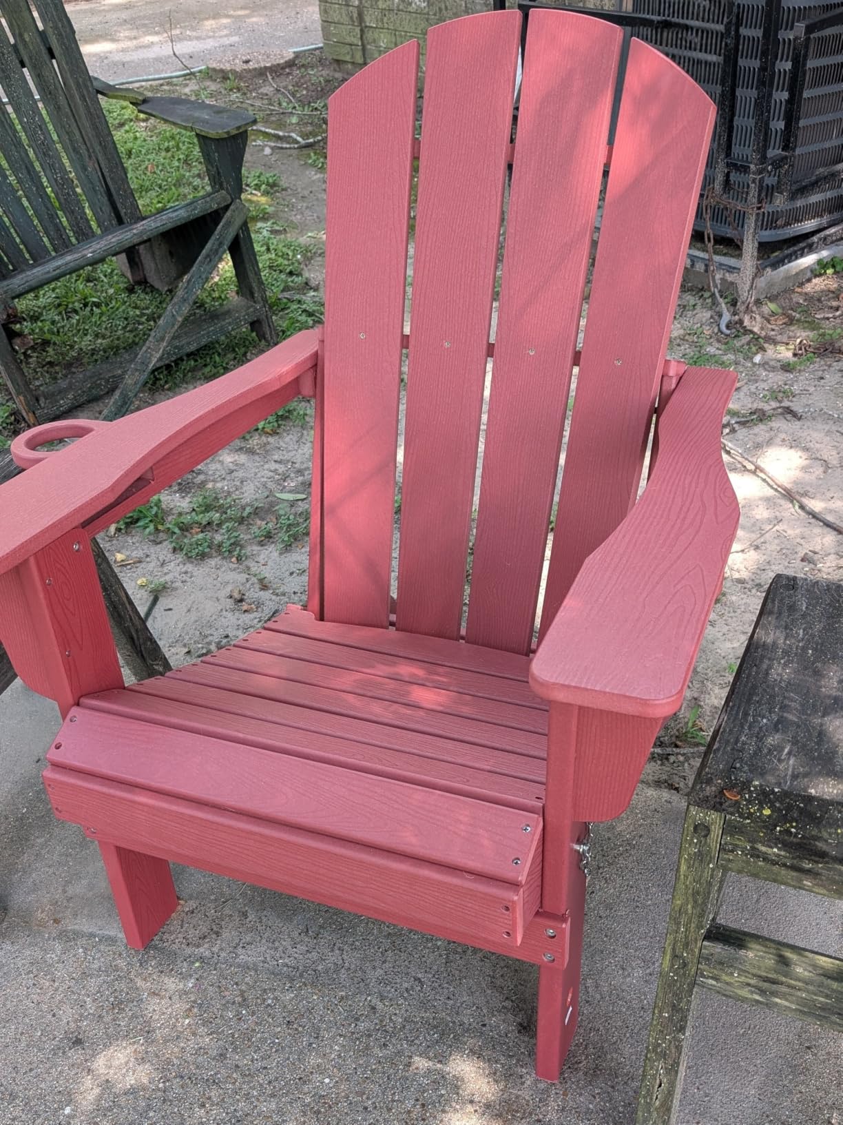 Outdoor Adirondack Chair Set of 2 with Cup Holders, Grey | HDPE Composite, Waterproof, Wood Grain, Cup & Phone Holder, Suitable for Garden, Patio, Backyard customer photo 1