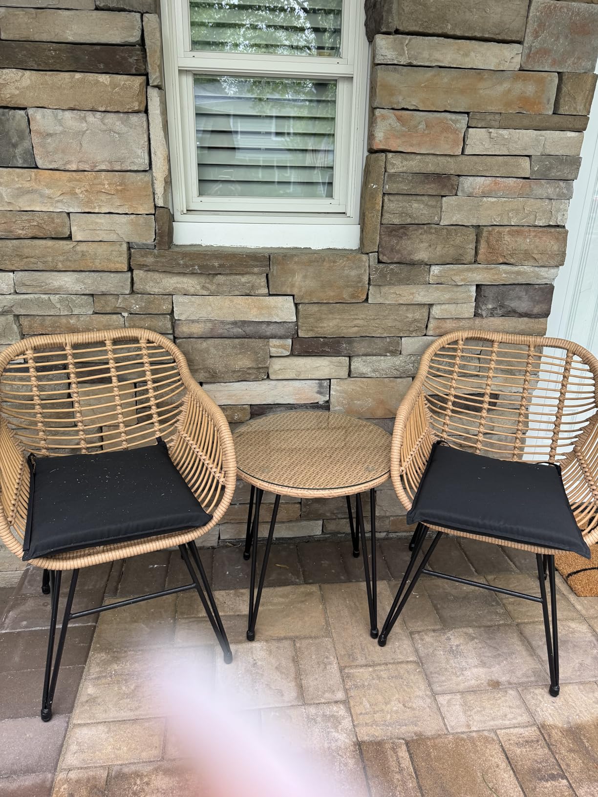 3 Piece Outdoor Wicker Furniture Patio Bistro Set, Balcony Furniture Rattan Conversation Sets, Outdoor Patio Chairs Set for Porch Poolside Garden, Black customer photo 2