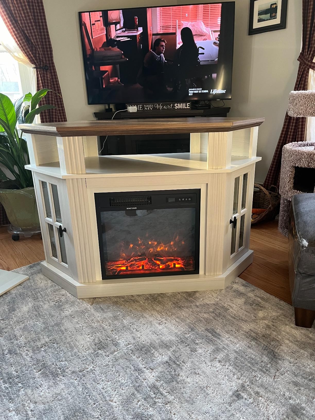 Flamaker Fireplace Corner TV Stand for TVs up to 55 Inch, Entertainment Center with 18