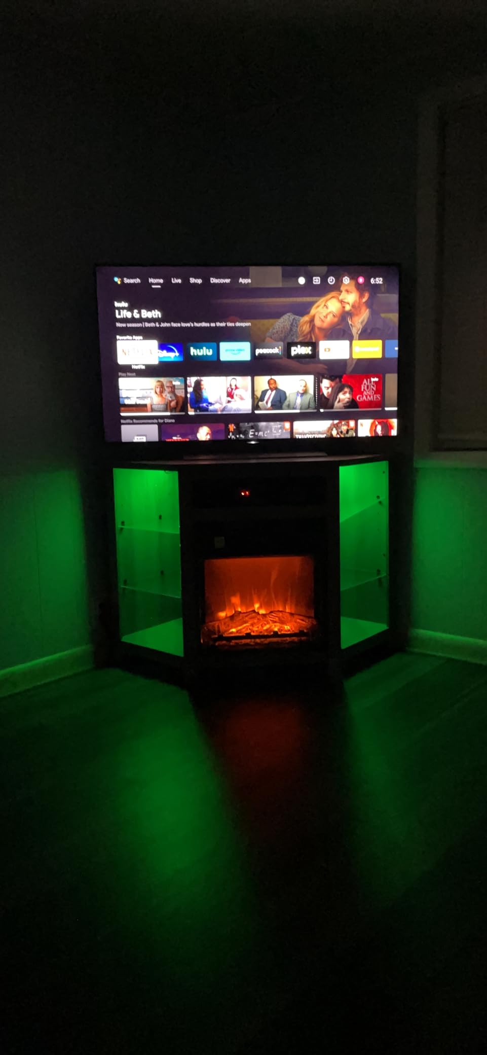 COSTWAY Fireplace Corner TV Stand for TVs Up to 50-inch, Modern Electric Fireplace Entertainment Center with 16-Color LED Lights, 4 Modes, Adjustable Shelves, Remote Control, Smart APP Control, Black customer photo 1