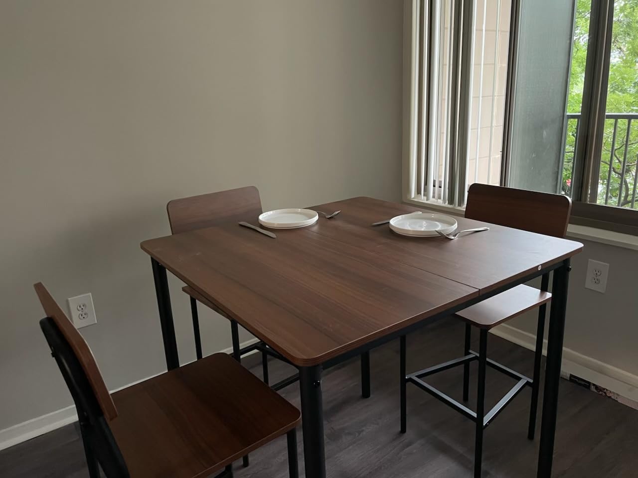 Giantex 5-Piece Dining Table Set W/Counter Height Table & 4 Bar Stools, Modern Kitchen Dining Set W/Footrest & Backrest, Space-Saving Dinette Set for Pub, Dining Room, Restaurant (Black Oak) customer photo 2