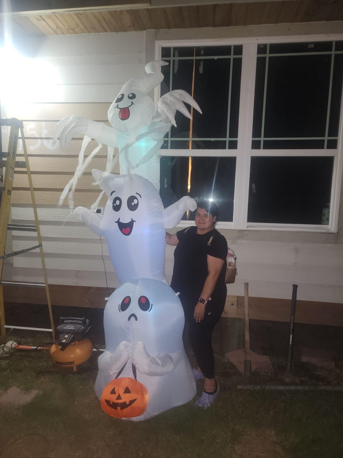 GOOSH 9.8 FT High Halloween Inflatable Overlap Ghost Outdoor Decorations Blow Up Yard with Built-in LEDs for Garden Lawn Indoor Party Decor (Three Ghosts) customer photo 2