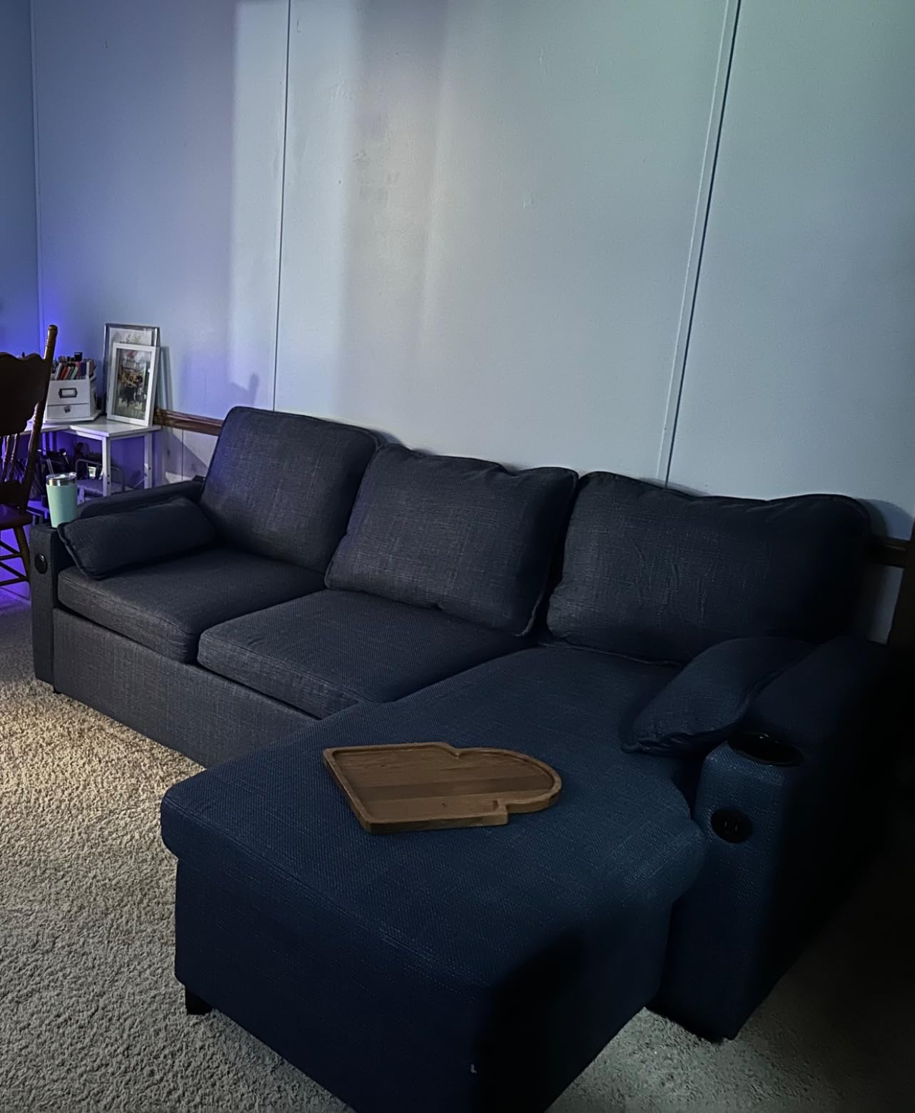 Sofa Bed Sleeper Pull Out 2 in 1 Sectional Sleeper Sofa Couches with Storage,USB, Cup Holder,Pullout Sectional Couches for Apartment Living Room (Blue) customer photo 1