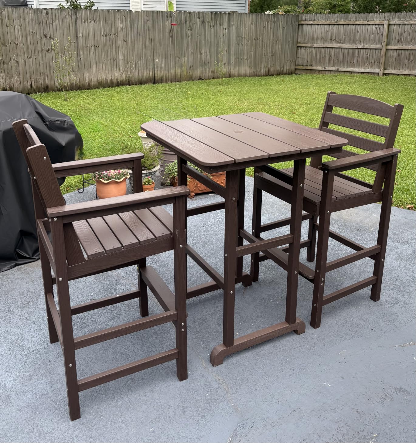 SERWALL 3 Pcs HDPE Bar Height Adirondack Chairs and Bar Table Set, Coffee | Balcony Adirondack Chairs and Pub Table Set, All Weather Patio Bar Set, Outdoor Bar Stools Furniture Set customer photo 1