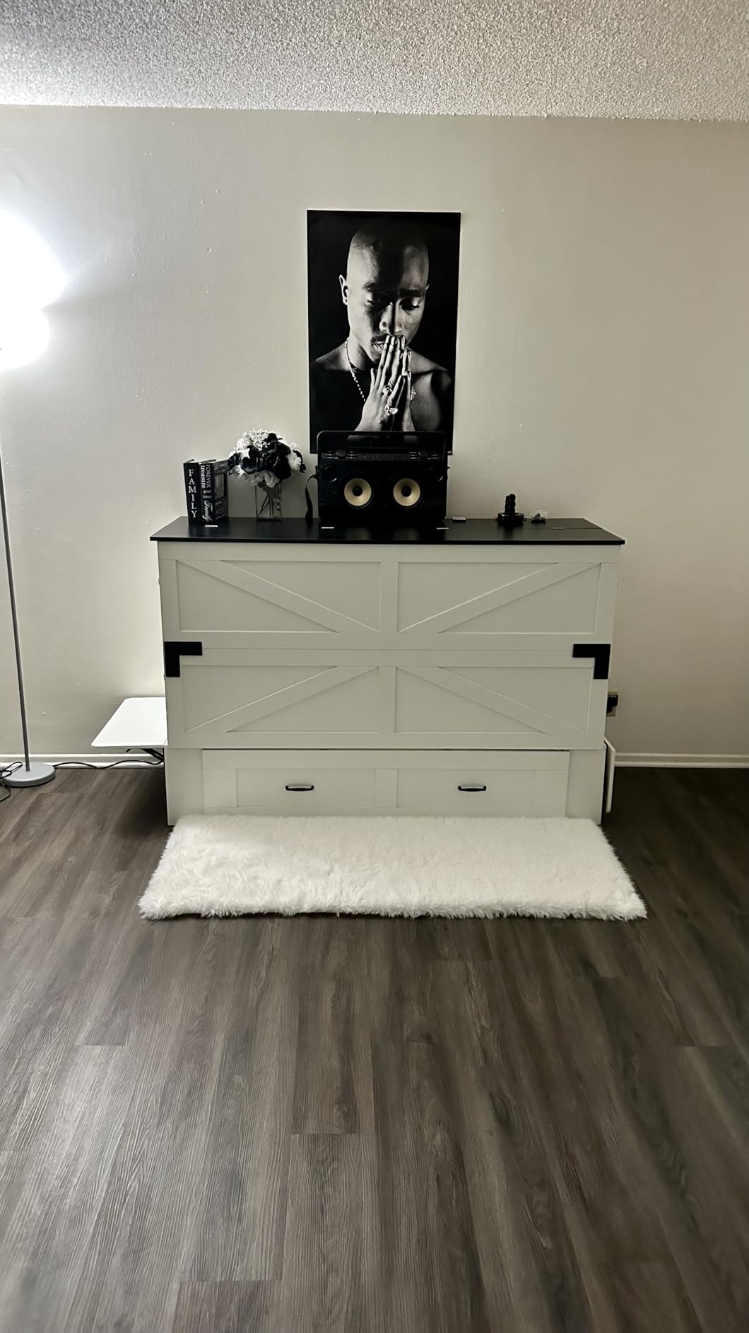 PAKASEPT Queen Murphy Bed - Murphy Cabinet Bed with Storage & Charging Station, Farmhouse Bed Frame with Foldable Panel and Hidden Space, for Living Room, Guest Bedroom customer photo 2