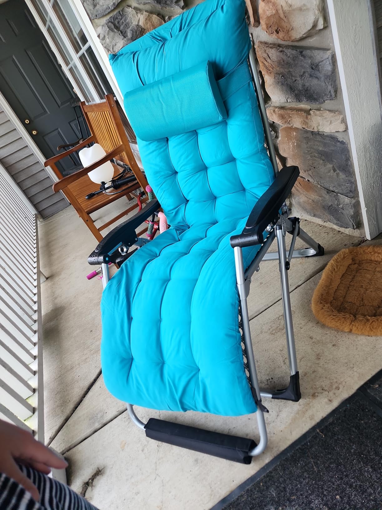 Slendor Oversized Zero Gravity Chairs XL, 29in Recliner Chair, Light Blue | Reclining Lounge Chair, Folding Anti Gravity Chairs w/Aluminum Alloy Lock, Removable Cushion&Headrest, 440lbs, for Lawn Patio customer photo 2