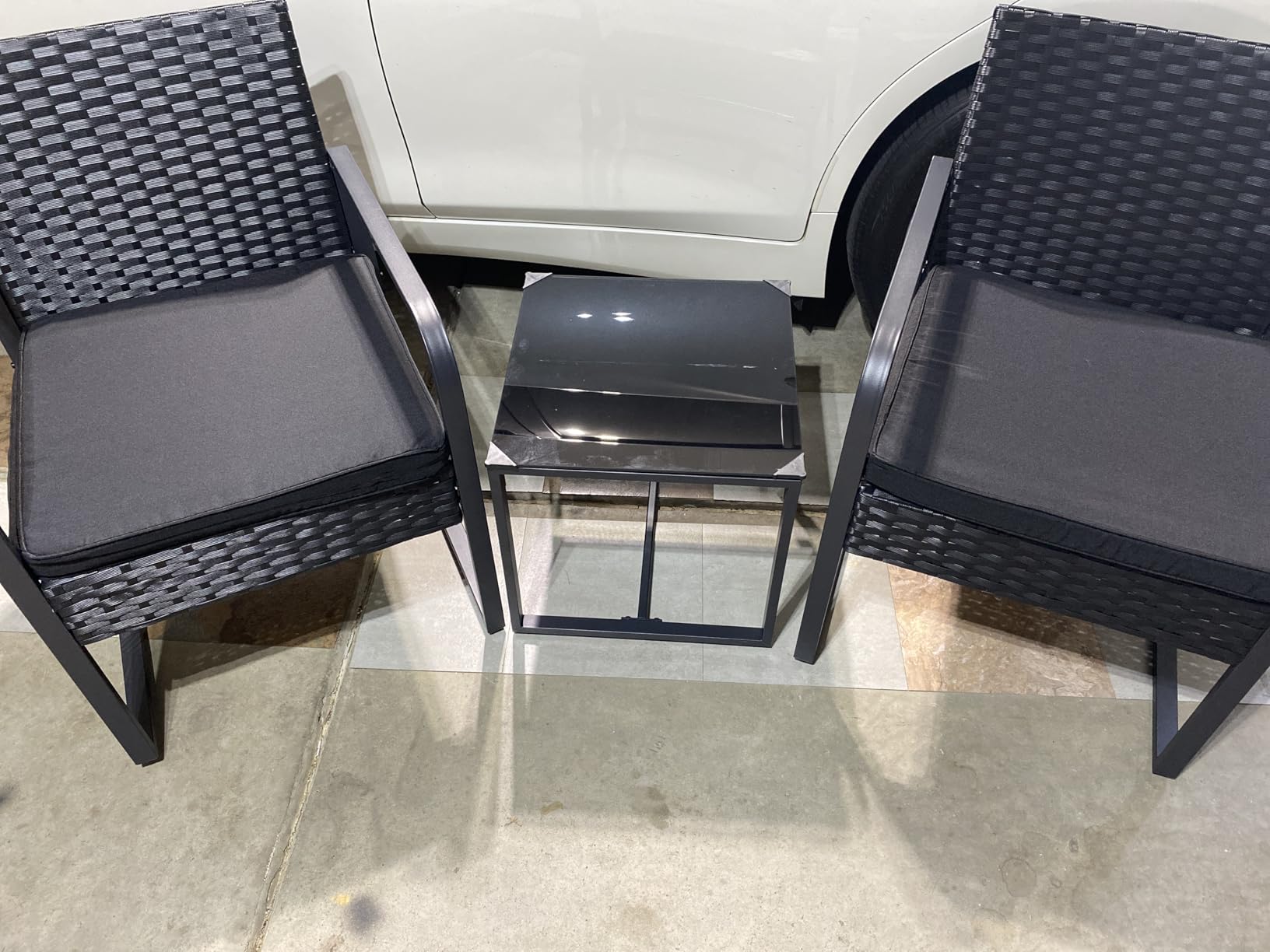 Gizoon 3 Pieces Patio Furniture Sets, Cushion-Beige | Outdoor Rattan Conversation with Glass Table, Black Wicker Furniture Set with Cushion, for Backyard, Porch, Poolside, Lawn customer photo 1