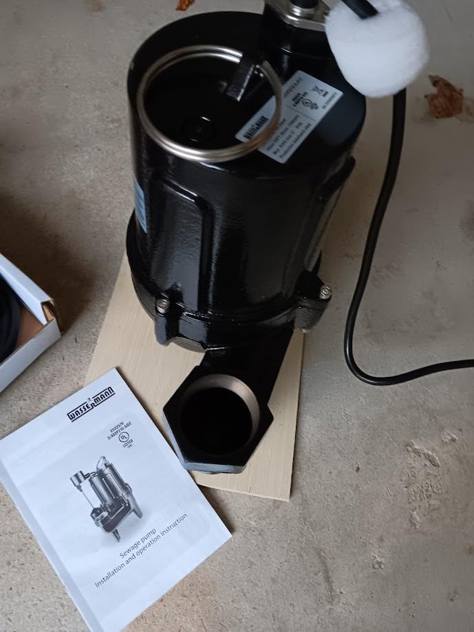 WASSERMANN 3/4 HP Sewage Pump 2 inch Discharge with Auto Float Switch, 115V 7200 GPH Cast Iron Submersible Sewage Pump, Sump Pump for Basement Sump Basin Sewer Well 2