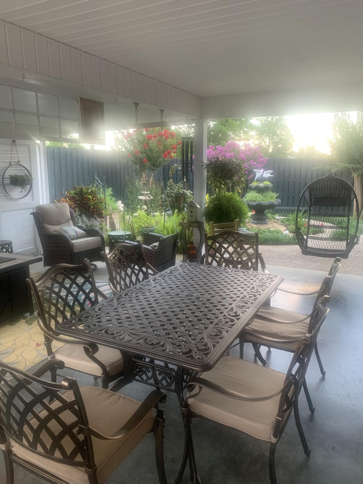 7 Piece Outdoor Dining Set Cast Aluminum, Retro Patio Dining Set for 6 Includes 59