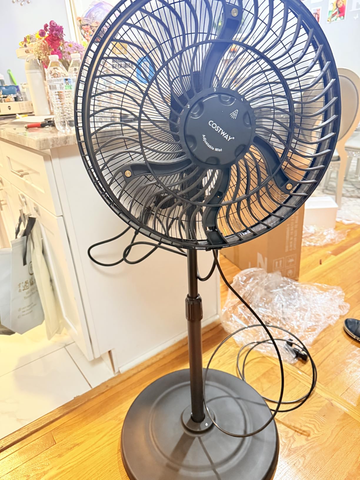 COSTWAY Outdoor Misting Fan, 16-Inch Oscillating Pedestal Fan with Adjustable Height, 3 Mist Levels, 3 Speeds, 90 Degree Oscillation, 35 Degree Tilt Angle, GFCI Plug, Standing Fan for Outside Patio Backyard customer photo 1