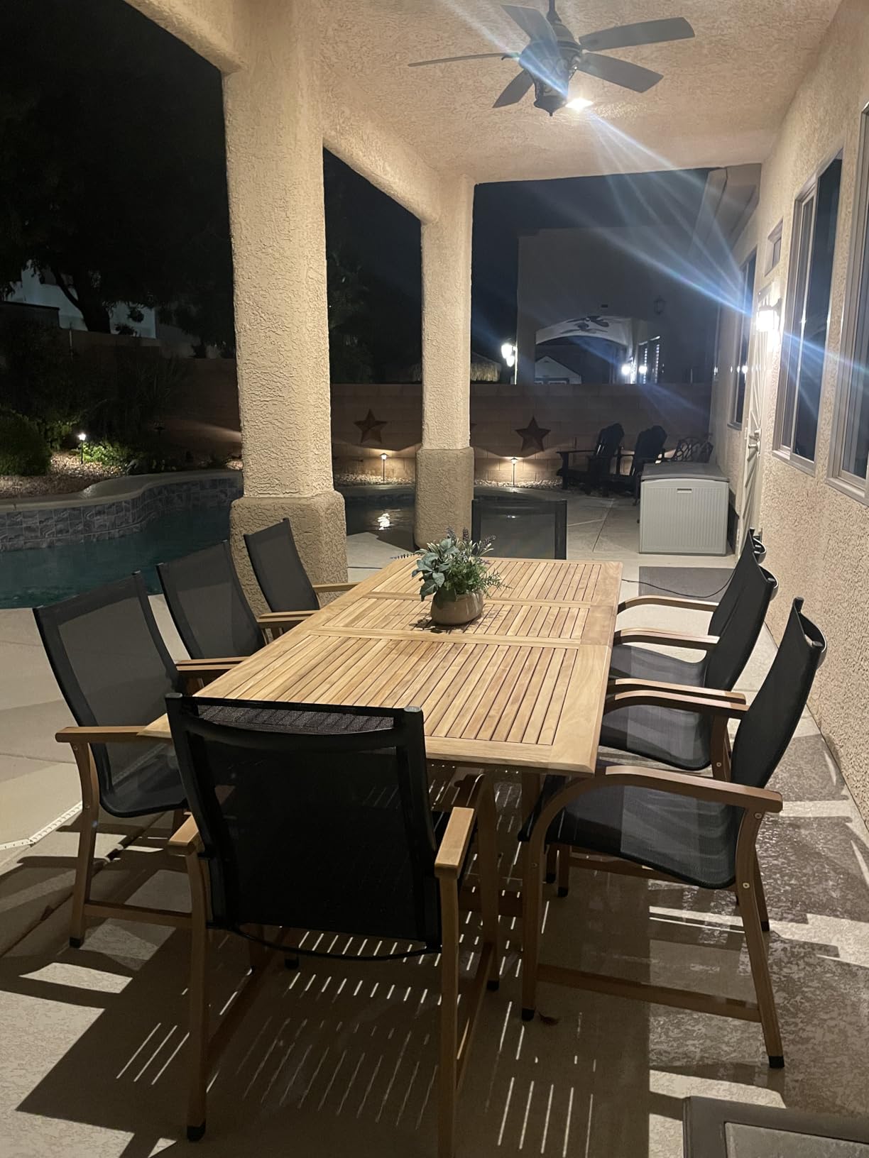 Urban Elements Mykonos 9-Piece Rectangular Patio Furniture Set | 100% Certified Teak Table and Teak Finish Stackable Chairs | Backyard Furniture, Rectangular Outdoor Dining Set customer photo 1