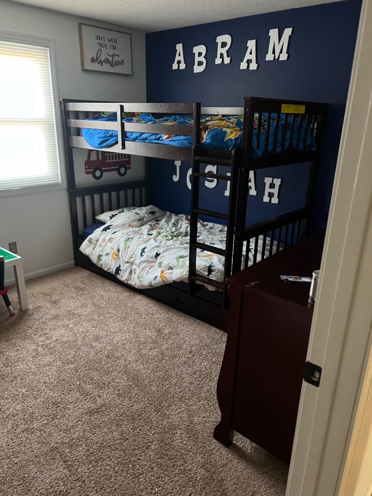 Merax Wood Bunk Bed with Drawers, Twin Over Twin Size Convertible Bunk Bed with Ladders and Two Storage Drawers, Solid Wood Detachable Bed Frame with Ladders, Walnut customer photo 1
