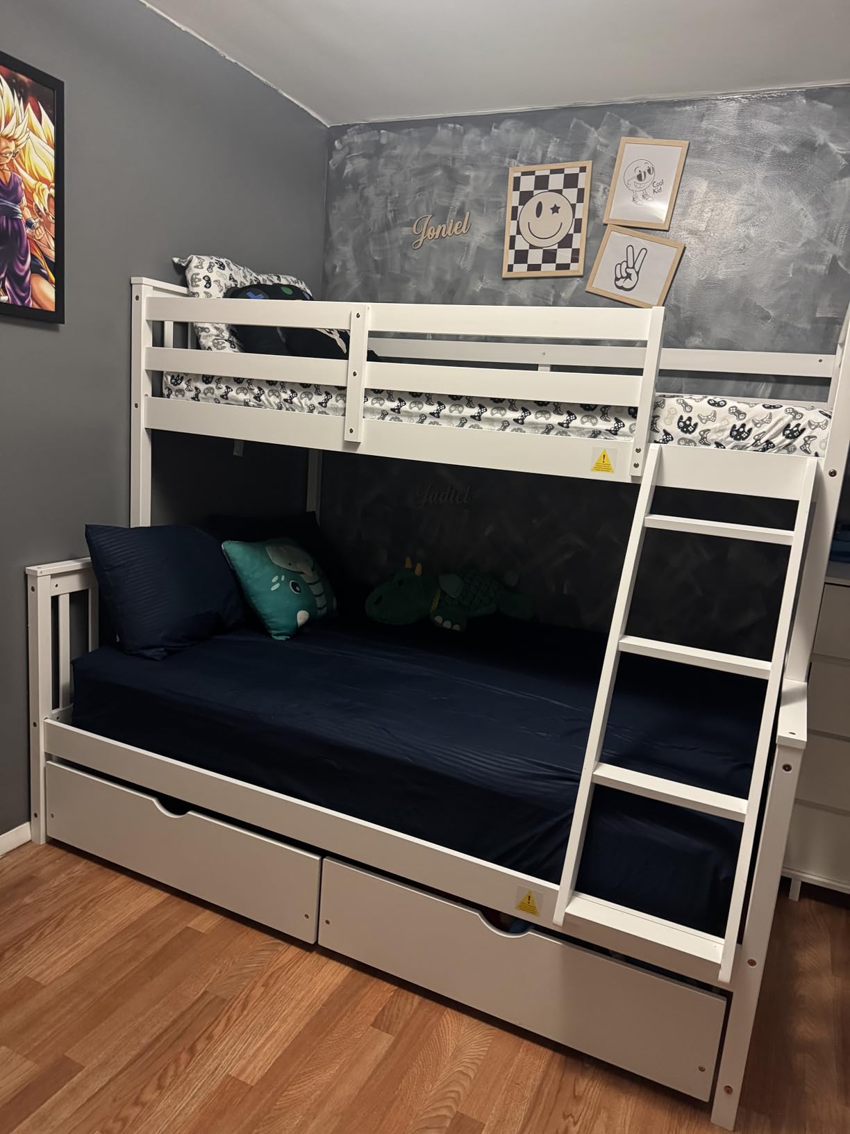 Merax Wood Bunk Bed with Drawers, Twin Over Twin Size Convertible Bunk Bed with Ladders and Two Storage Drawers, Solid Wood Detachable Bed Frame with Ladders, Walnut customer photo 2