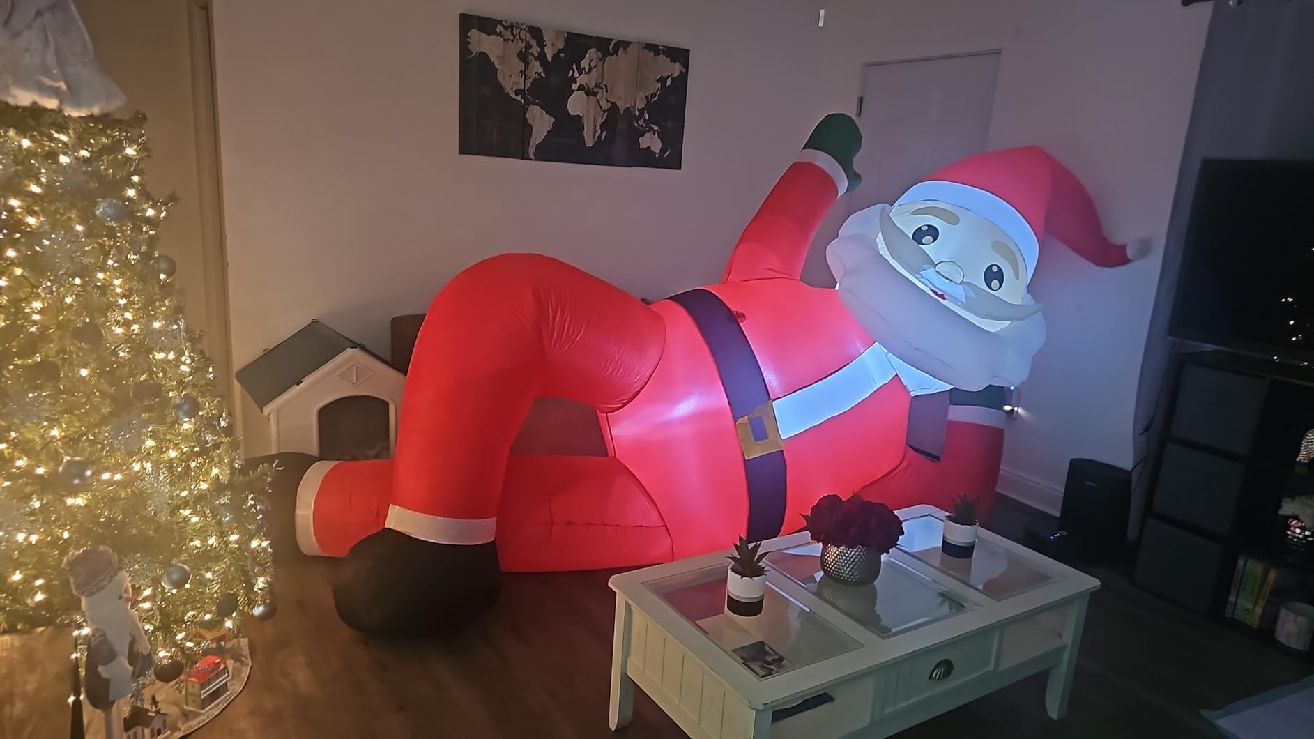 Juegoal Christmas Inflatables Outdoor Decorations, 12FT Long Inflatable Xmas Santa Claus, Lighted Blow Up Giant Lying Santa with Built in LED Lights, Light Up Holiday Winter Lawn Yard Garden Decor customer photo 2