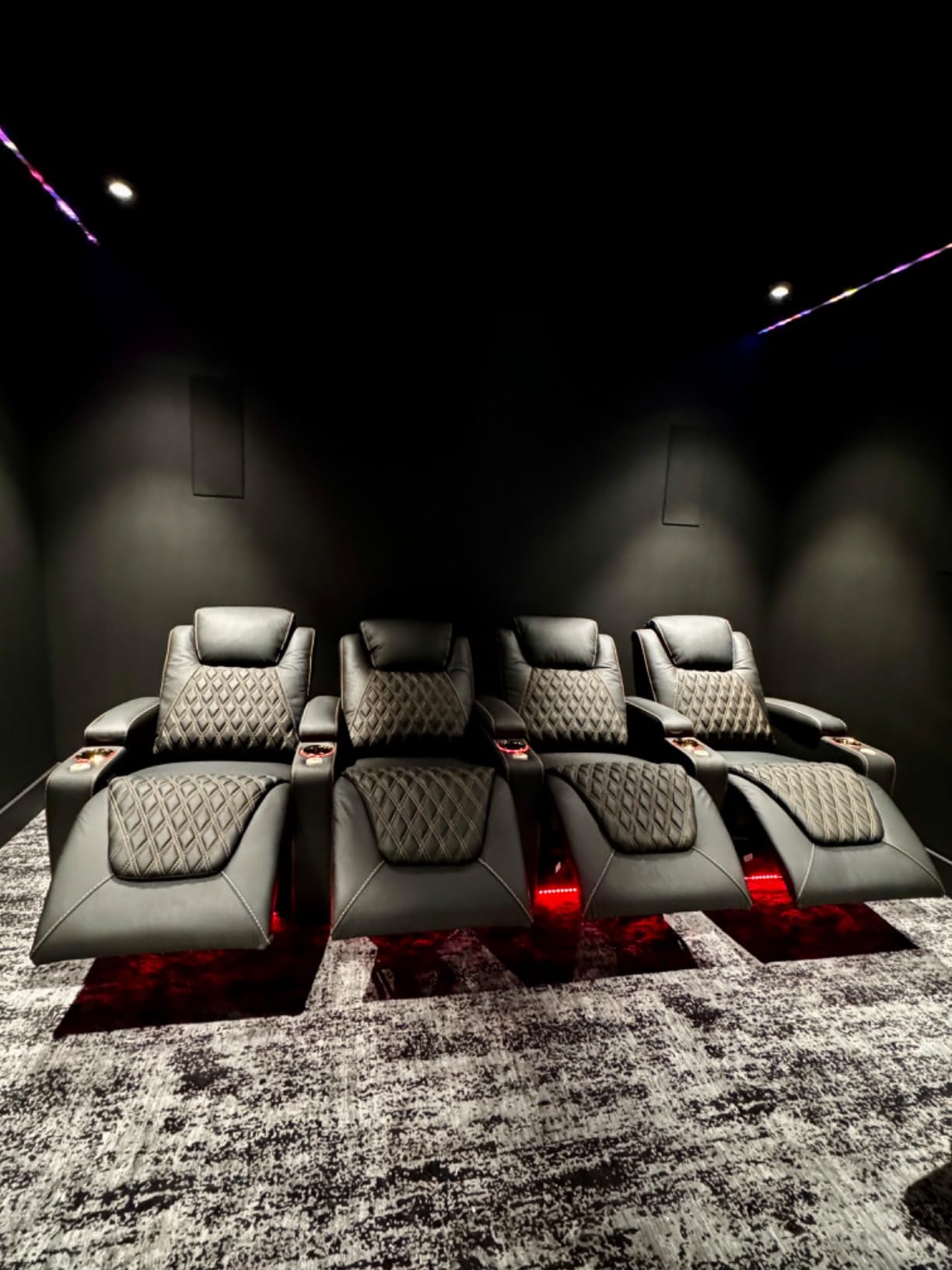 Home Theater Seating, Top Grain Leather Movie Recliner Sofa, Blue Row of 1, Power Headrest, Tray Table, Electric Reclining Chair for Media Room Living Room customer photo 2