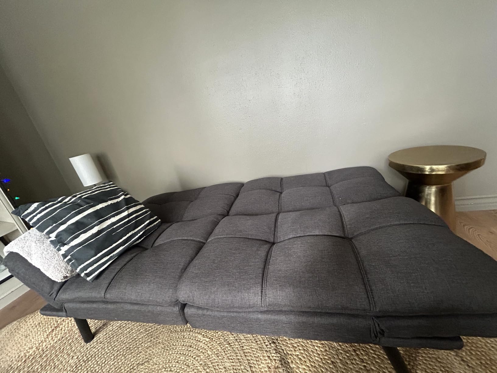Futon Sofa Bed Convertible Couch, Memory Foam Futon Sofa Couch, Sleeper Futons Sofa Couches, Small Splitback Modern Loveseat Sofa Bed for Living Room, Office, Apartment, Dark Gray Linen customer photo 1