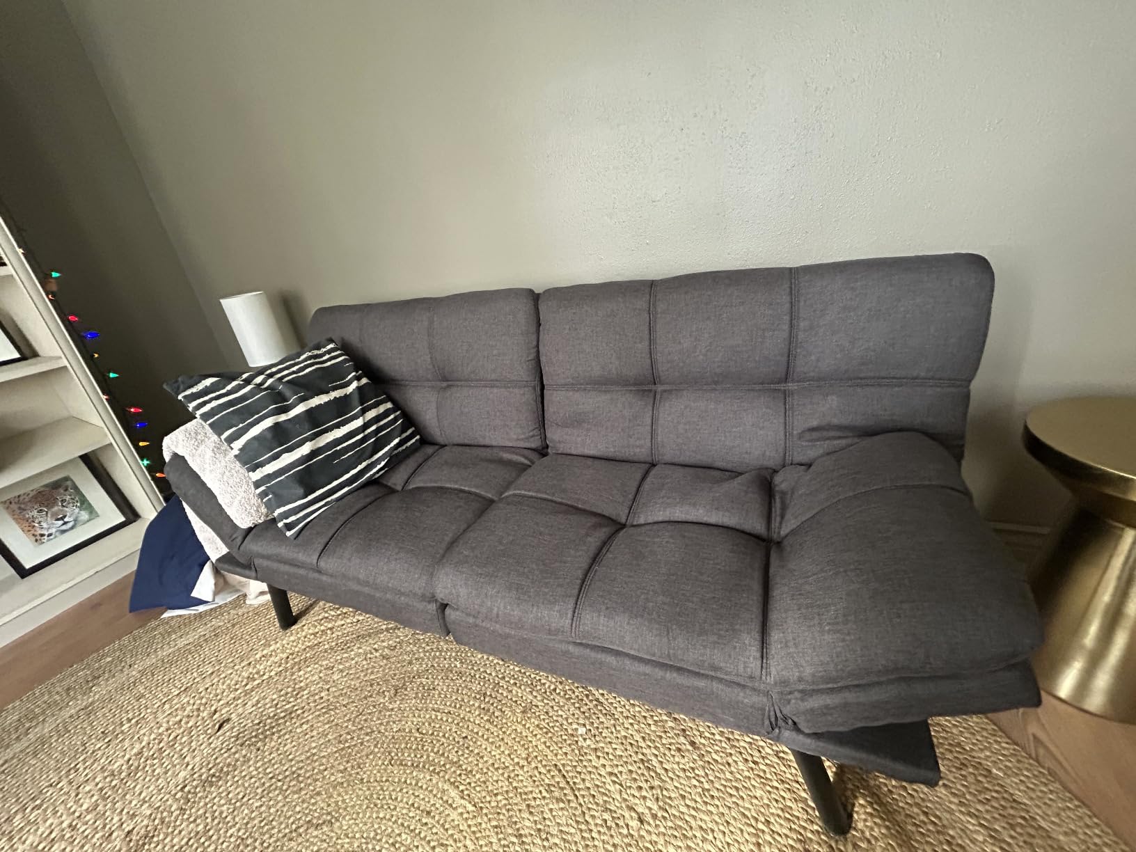 Futon Sofa Bed Convertible Couch, Memory Foam Futon Sofa Couch, Sleeper Futons Sofa Couches, Small Splitback Modern Loveseat Sofa Bed for Living Room, Office, Apartment, Dark Gray Linen customer photo 2