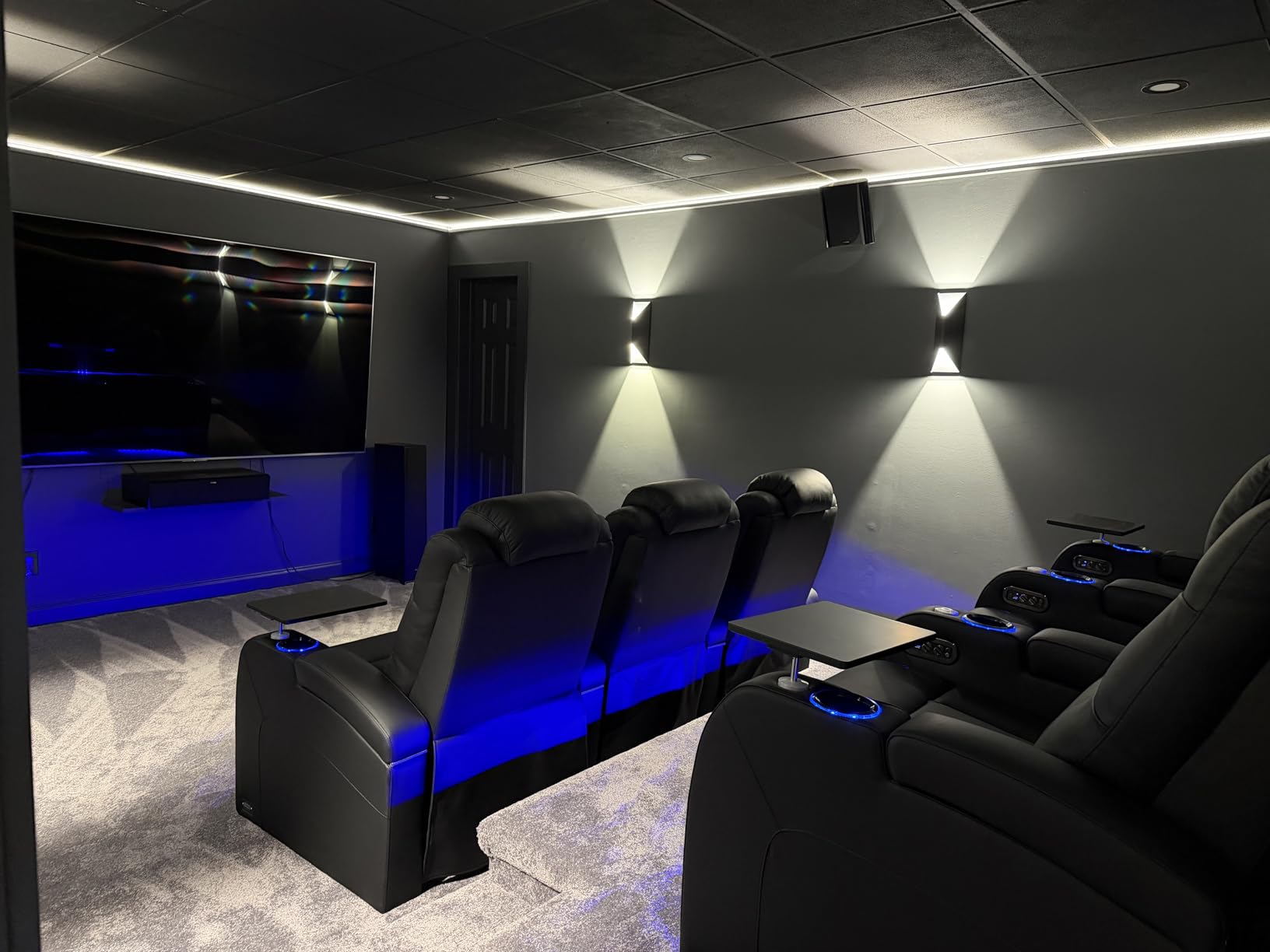 comfiroom Home Theater Seating Simple Style Top Grain Nappa Leather Recliners Chair Dual Power Movie Gaming Sofa Chair Electric Headrest with Tray Table Type-C USB Charger (Black, Row of 1) customer photo 2