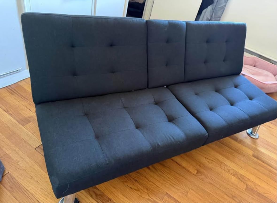 Shahoo Modern Linen Upholstered Convertible Folding Futon Sofa Bed with Removable Armrests, Metal Legs, 2 Cup Holders for Living Room, Black customer photo 1