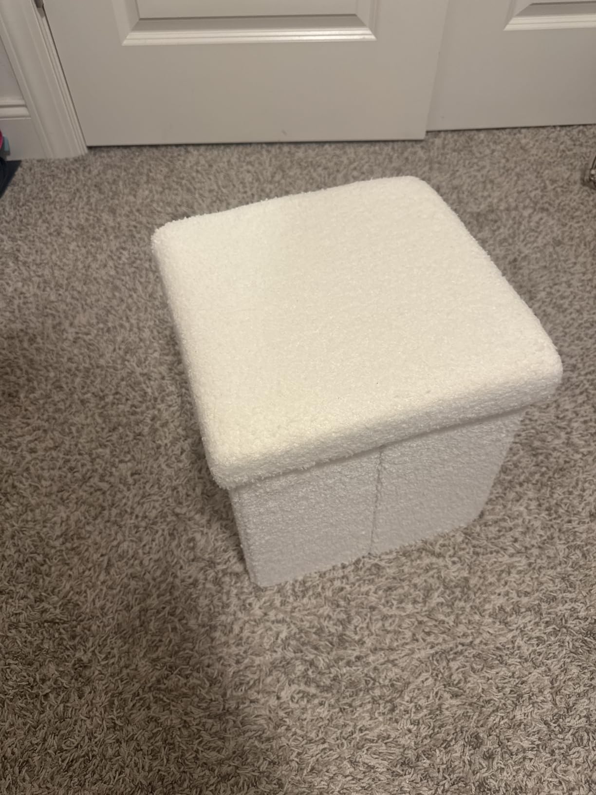 PINPLUS Folding Storage Ottoman Bench, Upholstered Sherpa Ottoman, Large Storage Chest Footrest Footstool with Lids, Entryway Bench for Living Room Bedroom, White, 43.3'' x 15'' x 15'' customer photo 1