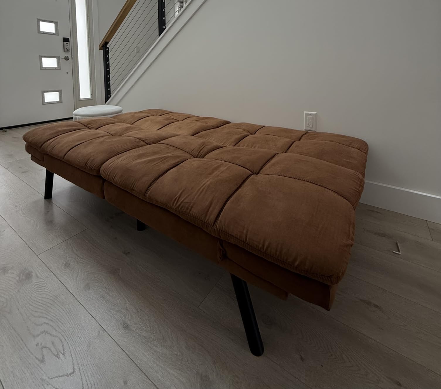 Amazon Basics Futon Sofa Bed, Convertible Memory Foam Sofa Couch with Adjustable Positions for Small Living Room, Office, Apartment, Dark Grey Linen Fabric customer photo 1
