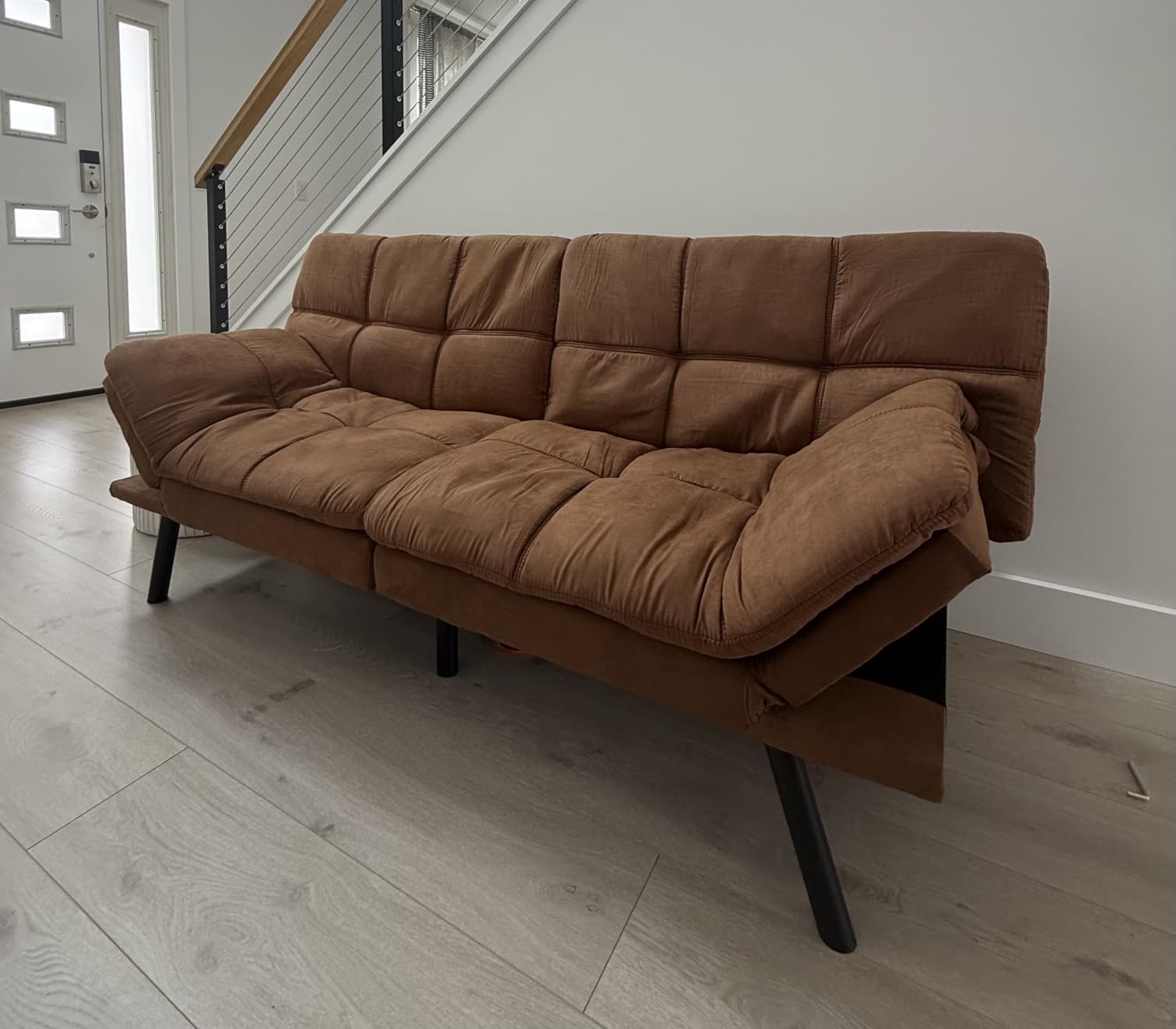 Amazon Basics Futon Sofa Bed, Convertible Memory Foam Sofa Couch with Adjustable Positions for Small Living Room, Office, Apartment, Dark Grey Linen Fabric customer photo 2