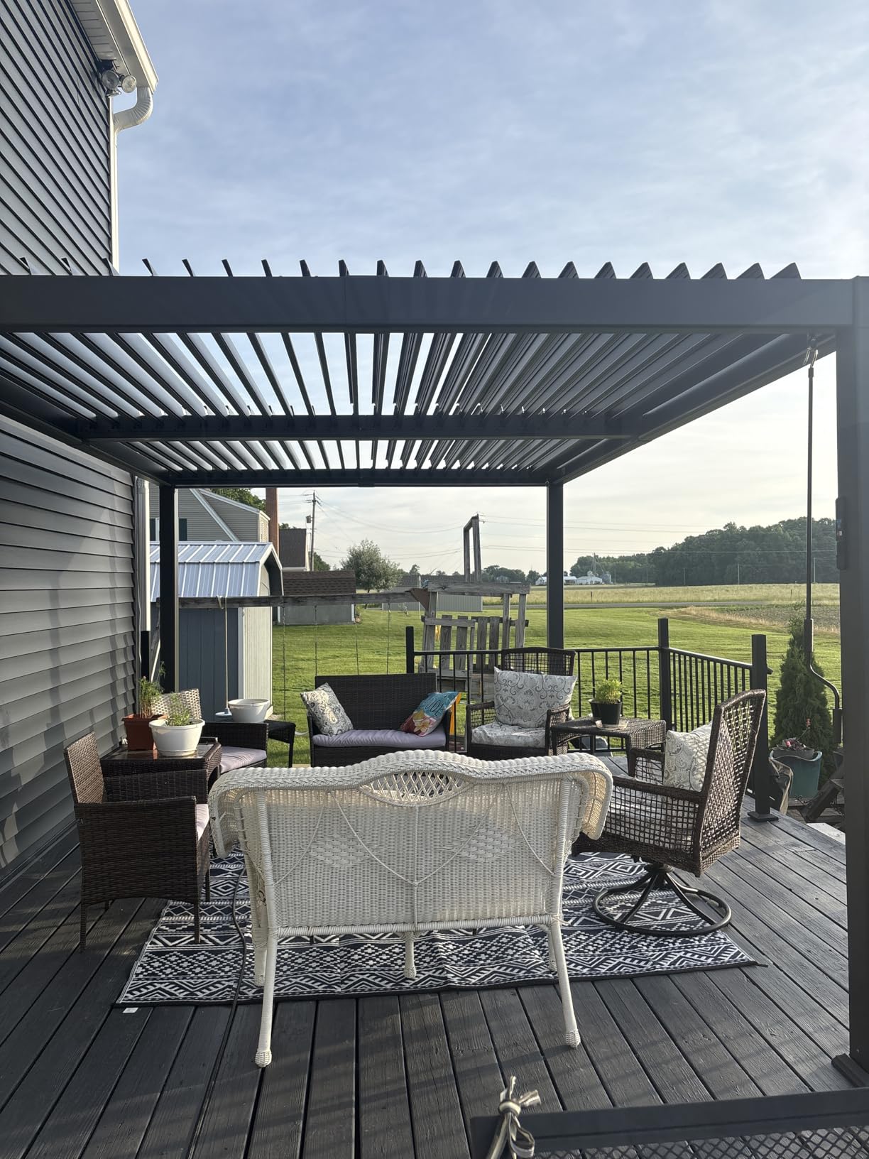 PURPLE LEAF 92KS Louvered Pergola 11.5' x 17.5' with LED Strip Light, Gray | 0-85 Degree Adjustable Roof, Rust-Resistant Aluminum, 70MPH Wind Resistant, Hidden Drainage System customer photo 1