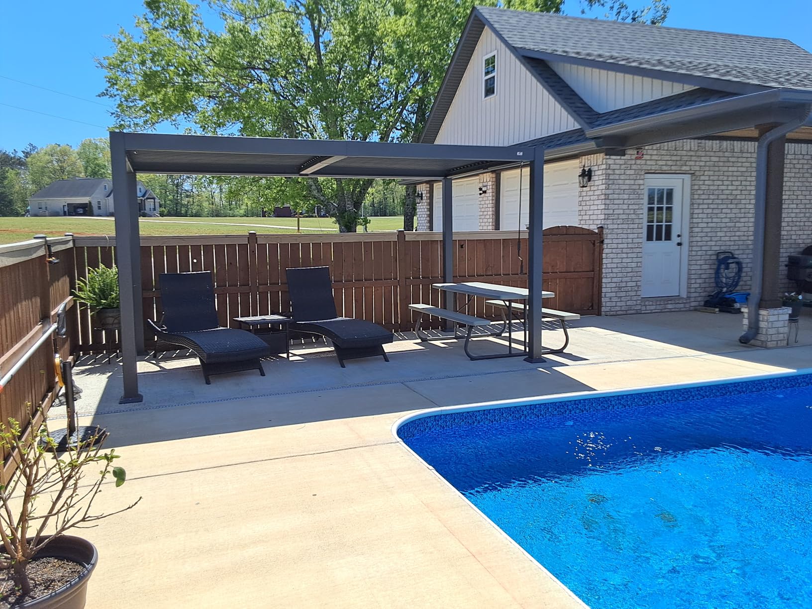 PURPLE LEAF 92KS Louvered Pergola 11.5' x 17.5' with LED Strip Light, Gray | 0-85 Degree Adjustable Roof, Rust-Resistant Aluminum, 70MPH Wind Resistant, Hidden Drainage System customer photo 2