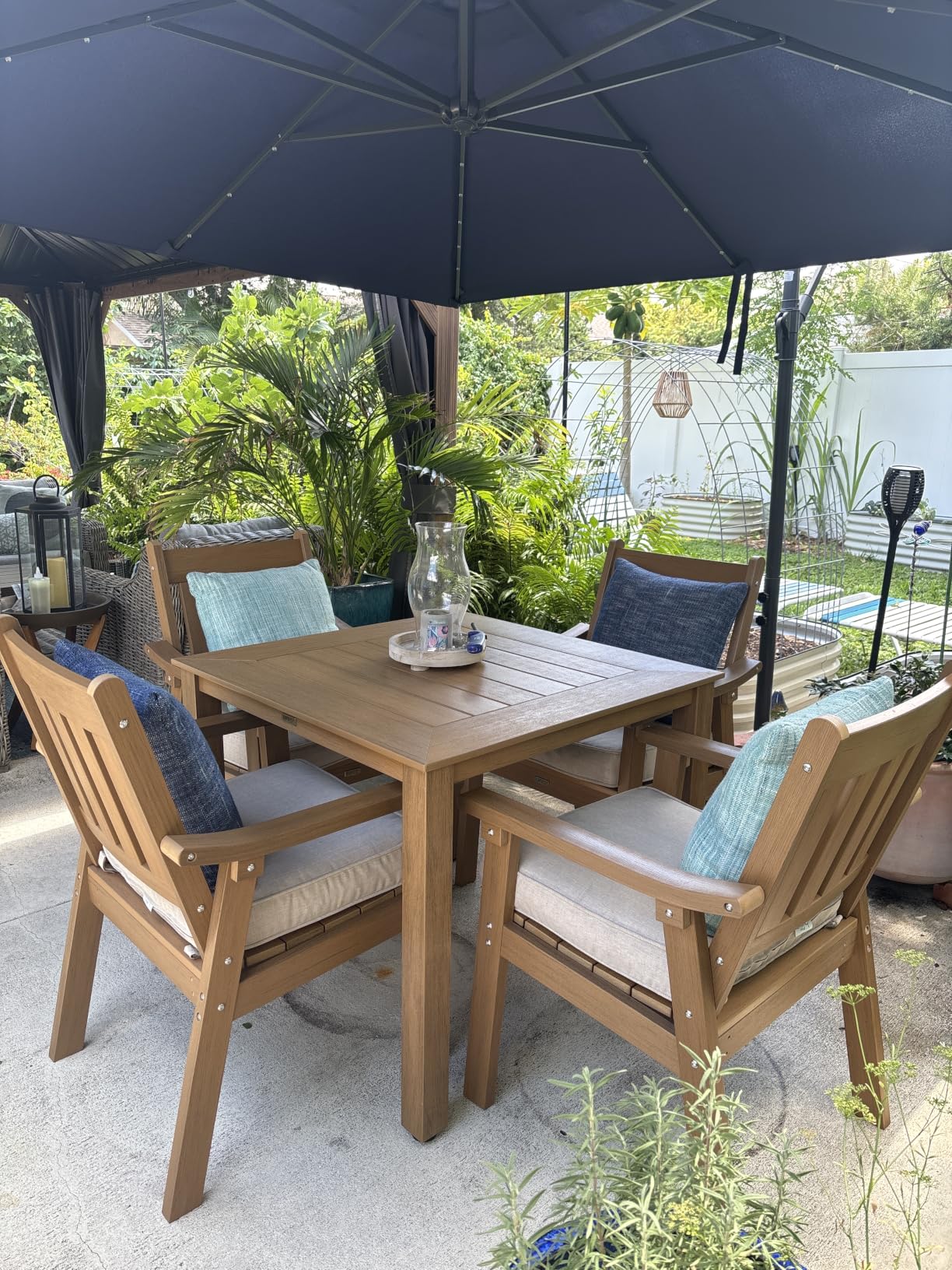 YEFU HIPS Patio Table Set: 7 Piece Outdoor Table and Chairs Dining Furniture Set with Umbrella Hole - Teak Modern Plastic Dining Sets 6 Person for Outside Deck with Metal Aluminum Frame customer photo 1