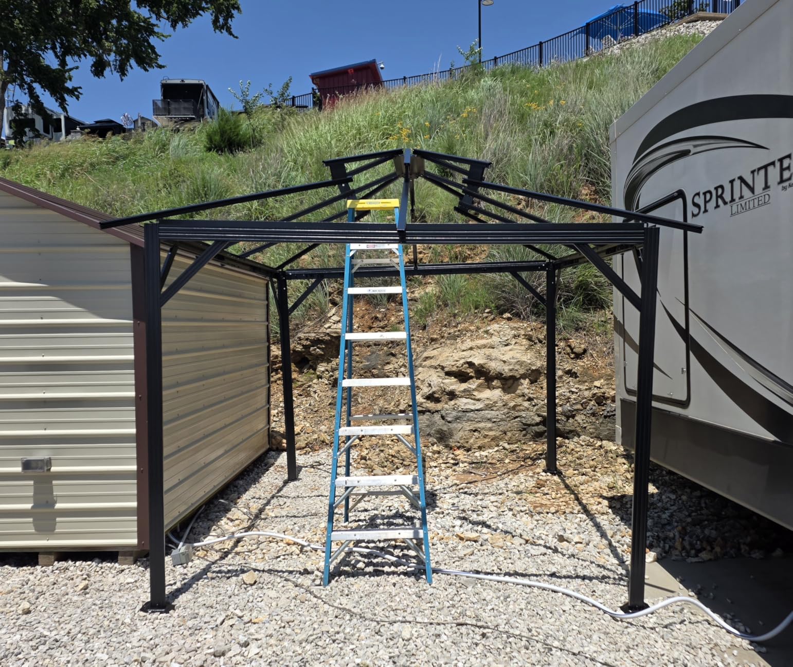 Aoxun 12'x10' Hardtop Gazebo, Metal Frame Permanent Pavilion with Curtains and Netting, Outdoor Polycarbonate Double Roof Canopy, Designed for Garden, Lawns, Patio, Brown customer photo 1