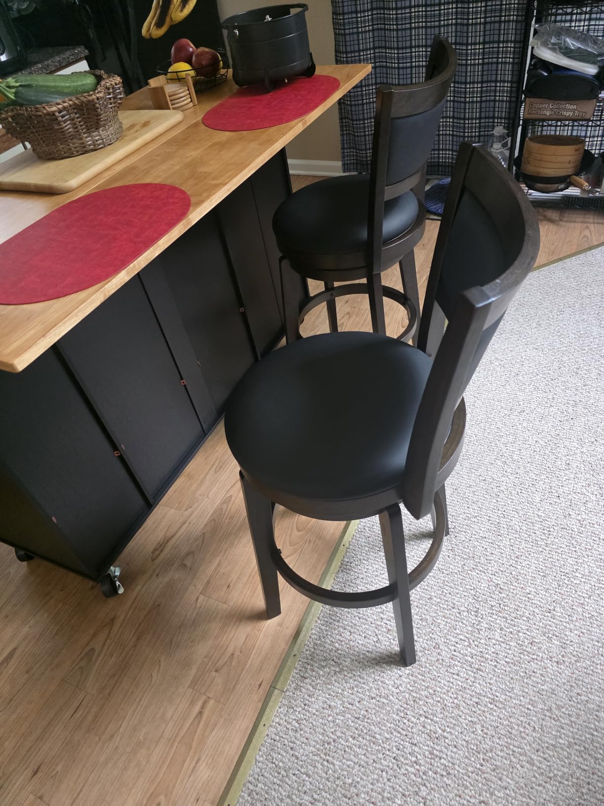PrimeZone Swivel Bar Stools Set of 4, 24 Inch Counter Height Barstools | Black Faux Leather, High Backrest, Solid Rubberwood Frame, Wrap-around Footrest, Counter Stools for Kitchen Island, Pub customer photo 2