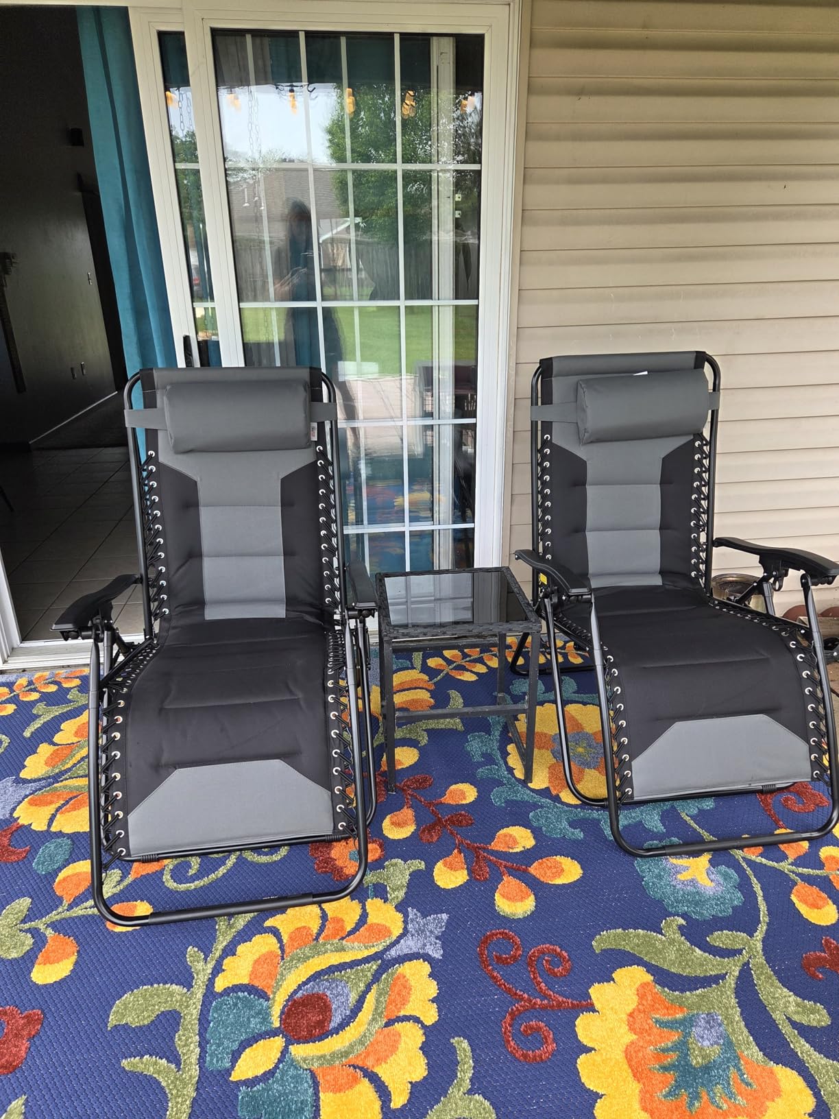 MFSTUDIO Padded Zero Gravity Chair Set of 2, Folding Patio Lounge Recliner with Adjustable Pillows & Cup Holder for Poolside Backyard, Support 400lbs(Grey) customer photo 2