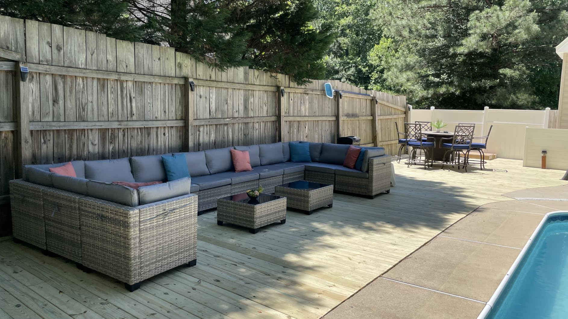 Outdoor PE Wicker Rattan Modular Patio Sectional Sofa Set | 7-Piece: 6 Modular Seats & Coffee Table with Thick Cushions, Navy Blue customer photo 2