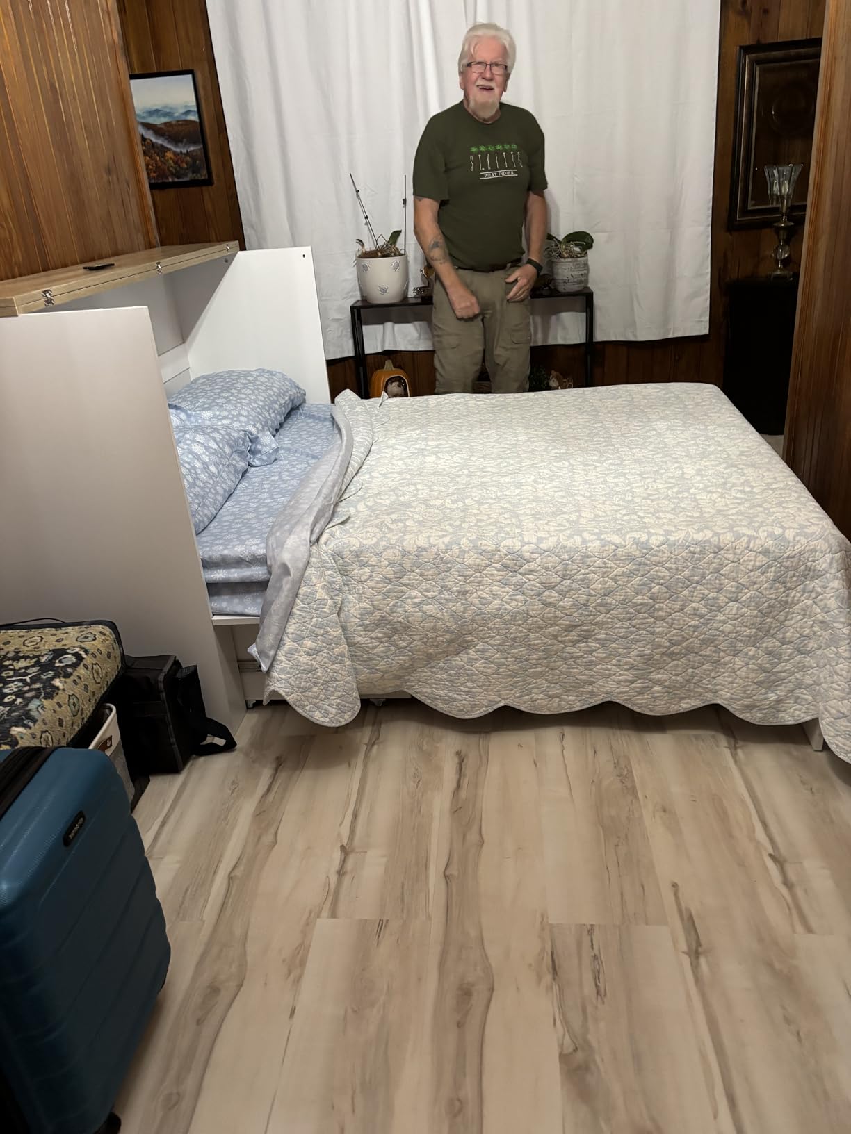 Merax Modern Farmhouse Solid Wood Murphy Cabinet Bed with Charging Station, Foldable Wall Platform Bed with Storage Drawer/No Box Spring Needed/Easy Assemble/Queen, White customer photo 2
