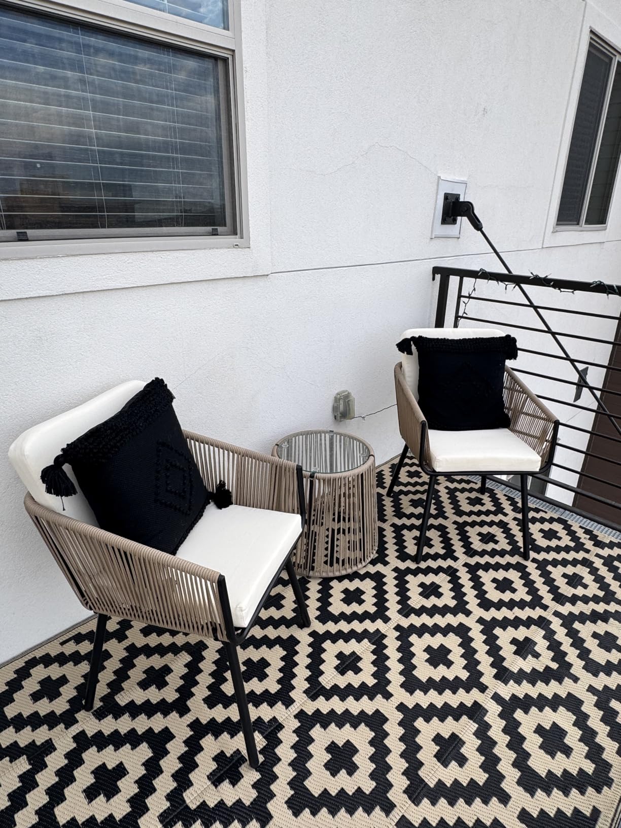 Yaheetech 3 Piece Patio Rattan Bistro Set, Outdoor All Weather PE Wicker Conversation Furniture Set with 2 Chairs & Tempered Glass Top Table & Cushions, for Poolside/Porch/Garden/Yard, Tan/Cream customer photo 1