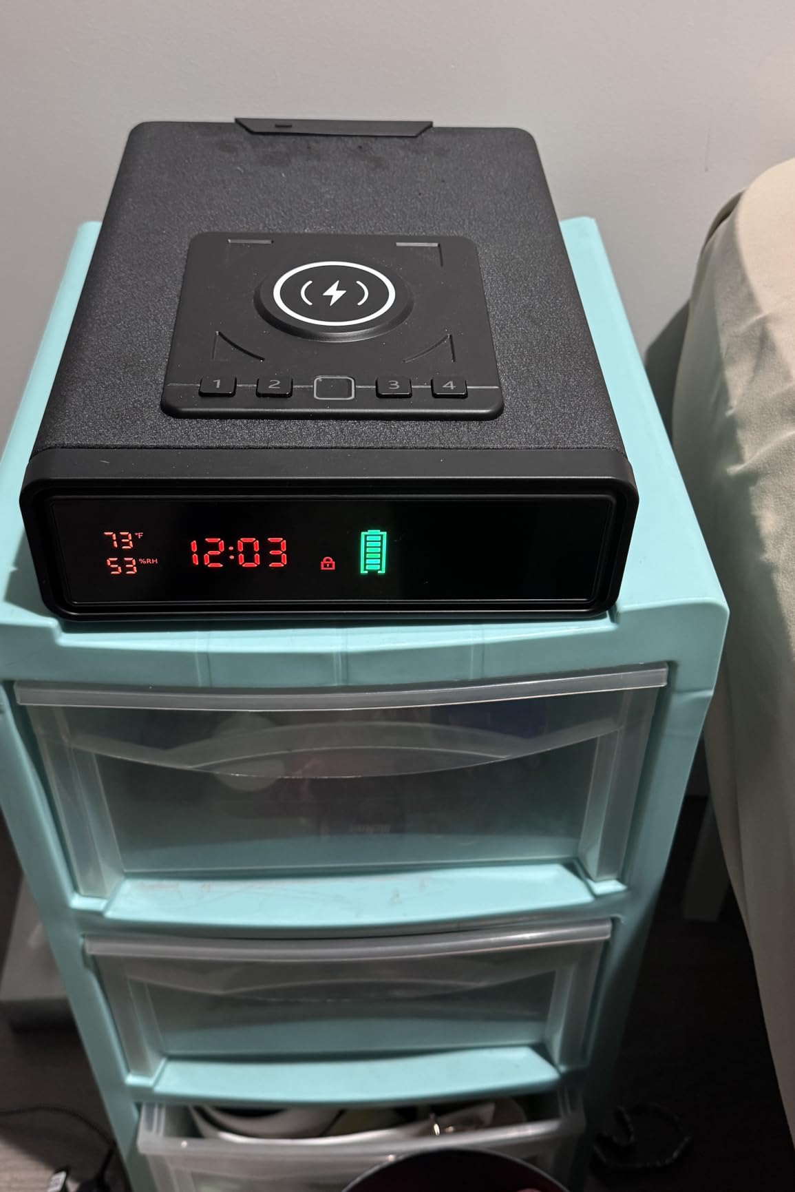 ORARAER Biometric Smart Gun Safe with Wireless Charging, 3 Quick Access Money Box with Fingerprint - Compact Bedside Drawer Safe, 24/7 Digital Clock handgun safe,Gifts for Men customer photo 1