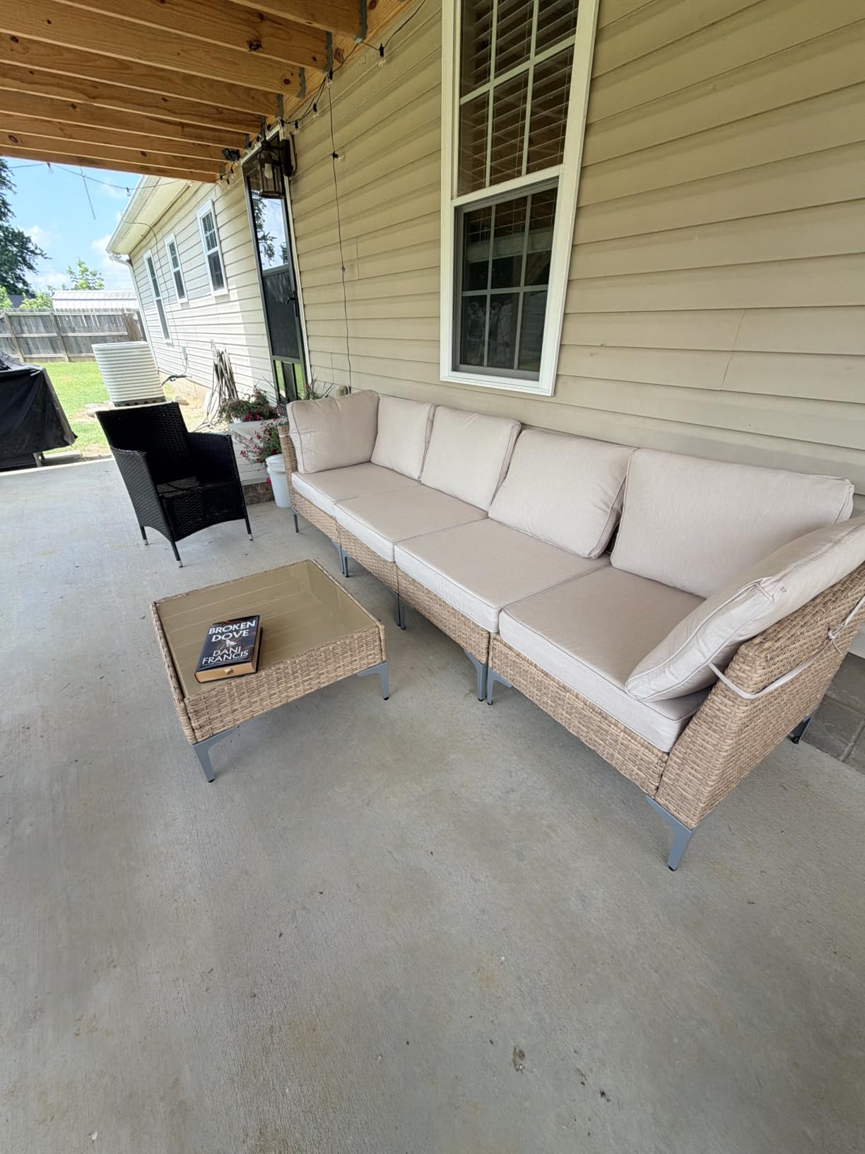 5-Piece Patio Furniture Set, Outdoor Wicker Sectional Sofa with Coffee Table, Anti-Slip & Thick All-Weather Cushions for Party, Garden, Backyard, Beige customer photo 2