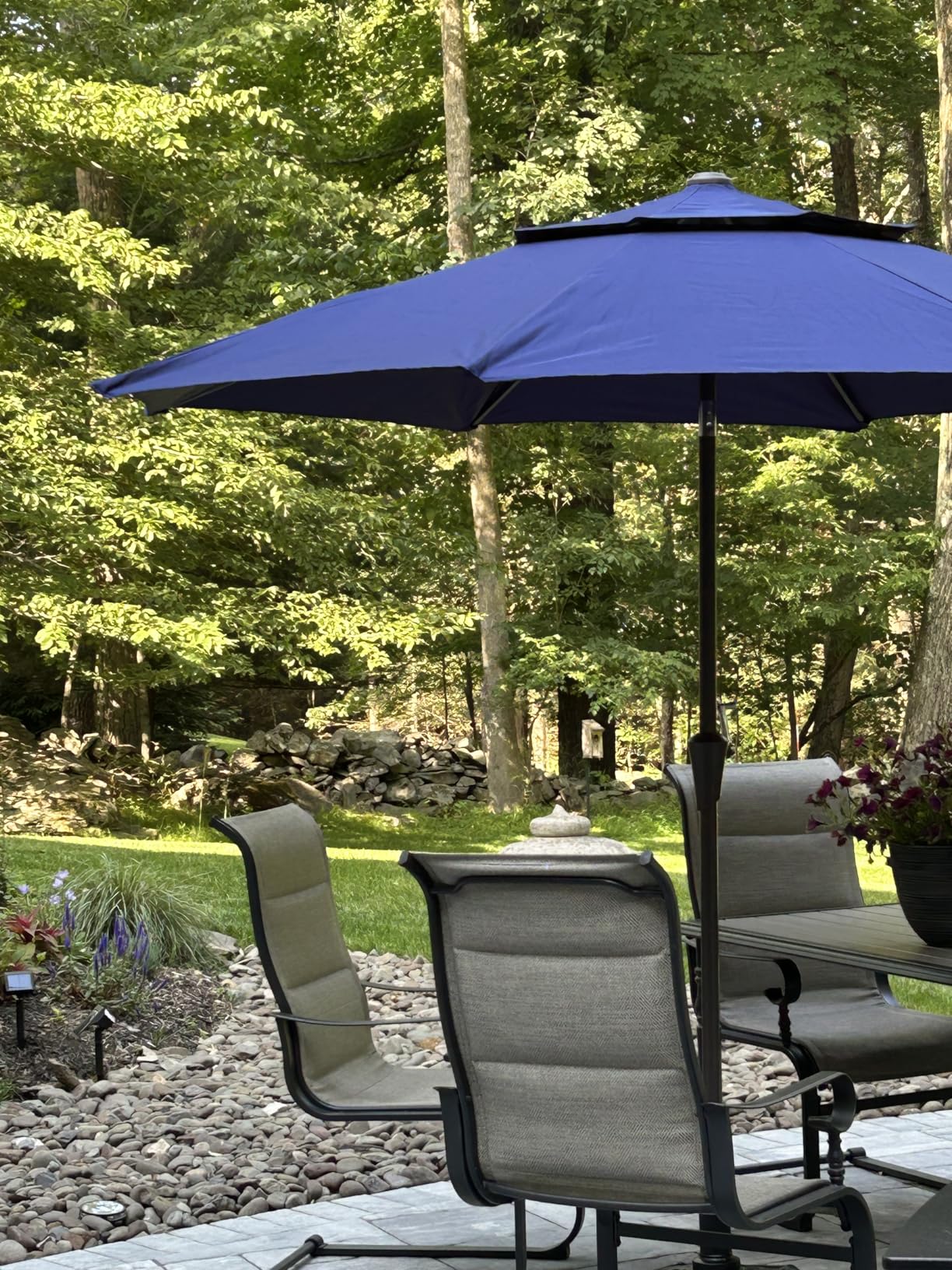 JEAREY 9 ft 2-Tiers Patio Umbrellas Outdoor Table Market Umbrella w/Push Button Tilt/Crank, 8 Sturdy Ribs, UV Protection Waterproof Sunproof (Beige) customer photo 2