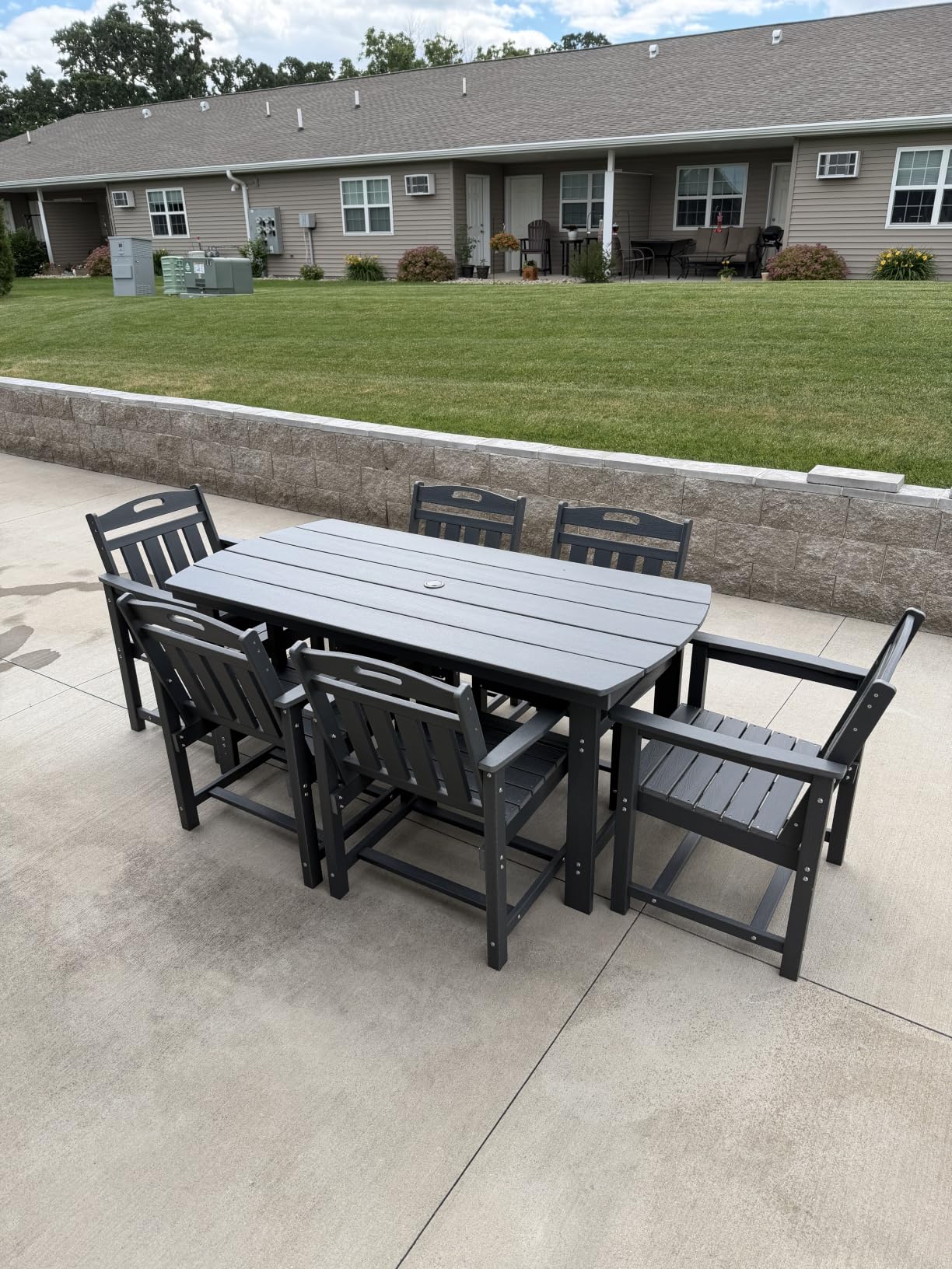 HDPE Outdoor Patio Dining Set with Table & 6 Chairs, All-Weather 7-Piece Outdoor Table and Chairs, 2