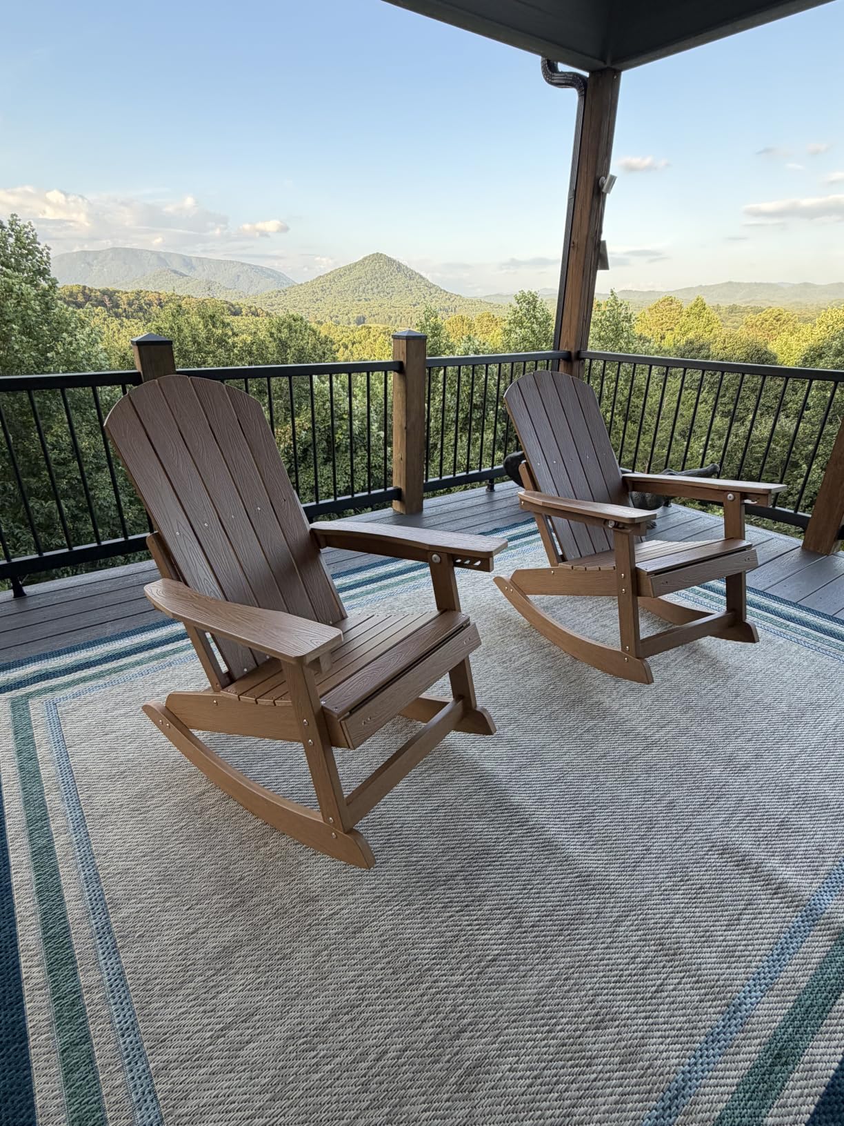 Adirondack Rocking Chairs Set of 2, with Footrest, All-Weather, Black | 5-Level Adjustable Backrest, Retractable Ottoman & Cup Holder, Like Real Wood, for Outdoor/Patio/Porch, Heavy Duty, 400 lbs customer photo 1
