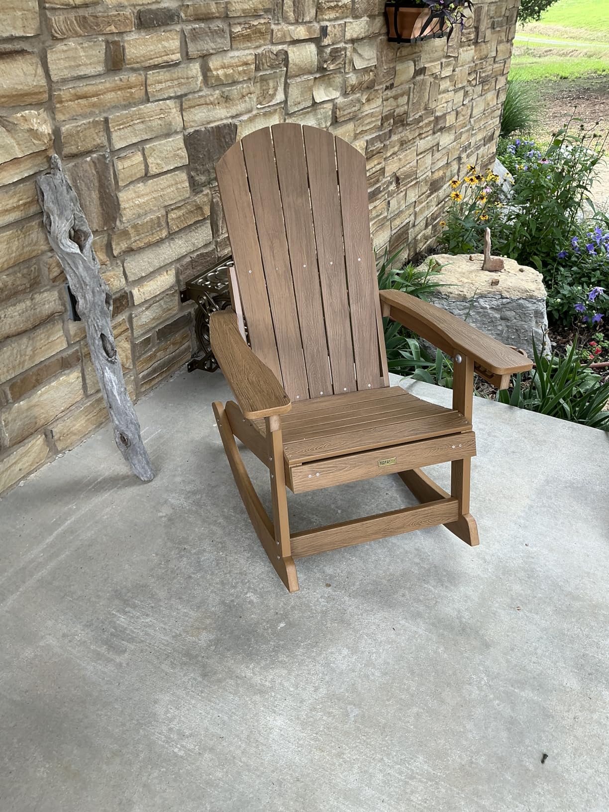 Adirondack Rocking Chairs Set of 2, with Footrest, All-Weather, Black | 5-Level Adjustable Backrest, Retractable Ottoman & Cup Holder, Like Real Wood, for Outdoor/Patio/Porch, Heavy Duty, 400 lbs customer photo 2