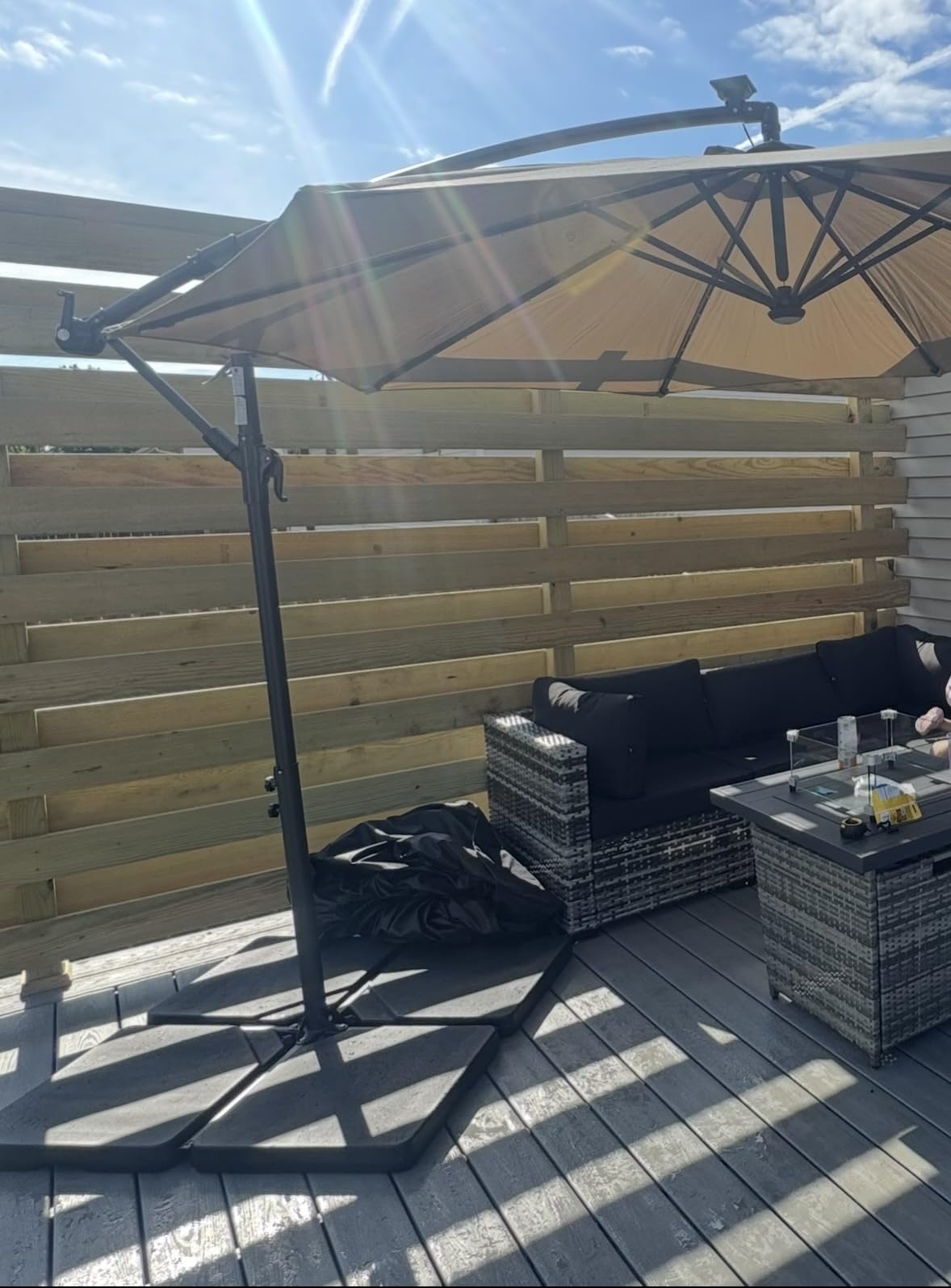 FLAME&SHADE Cantilever Patio Umbrella Outdoor, 8.2x8.2 FT Square, Taupe | 360-Degree Rotation, 3-Year Fade Resistance Fabric, Large Offset Umbrella Outdoor for Deck Porch Pool Yard Garden customer photo 1