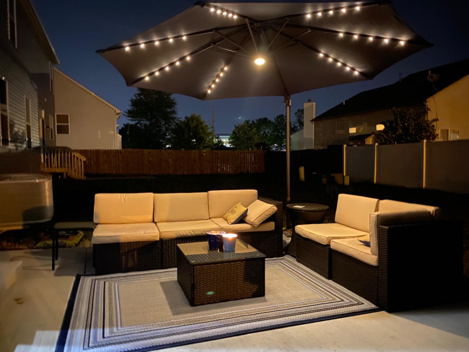 FLAME&SHADE Cantilever Patio Umbrella Outdoor, 8.2x8.2 FT Square, Taupe | 360-Degree Rotation, 3-Year Fade Resistance Fabric, Large Offset Umbrella Outdoor for Deck Porch Pool Yard Garden customer photo 2