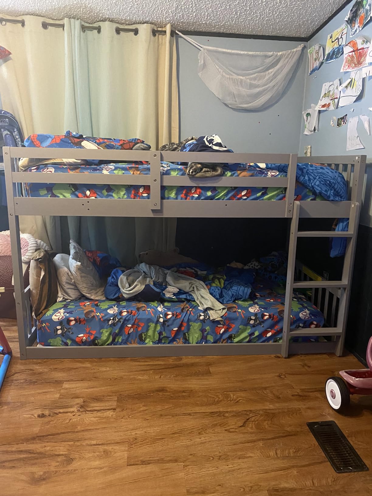 JOYMOR Solid Wood Low Twin Over Twin Bunk Bed for Kids/Junior, Bunk Bed Frame with Guardrails & Ladder for Boys Girls, No Box Spring Needed (Black) customer photo 1