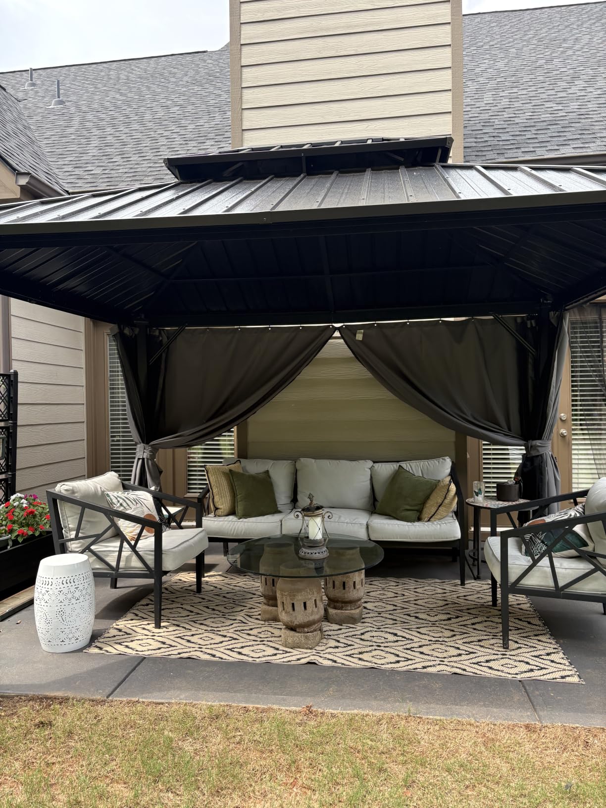 Aoxun 10x12 Gazebo Hardtop Gazebo with Double Galvanized Steel Roof Outdoor Pavilion with Breathable Netting and Privacy Curtain for Backyard (Gray) customer photo 1