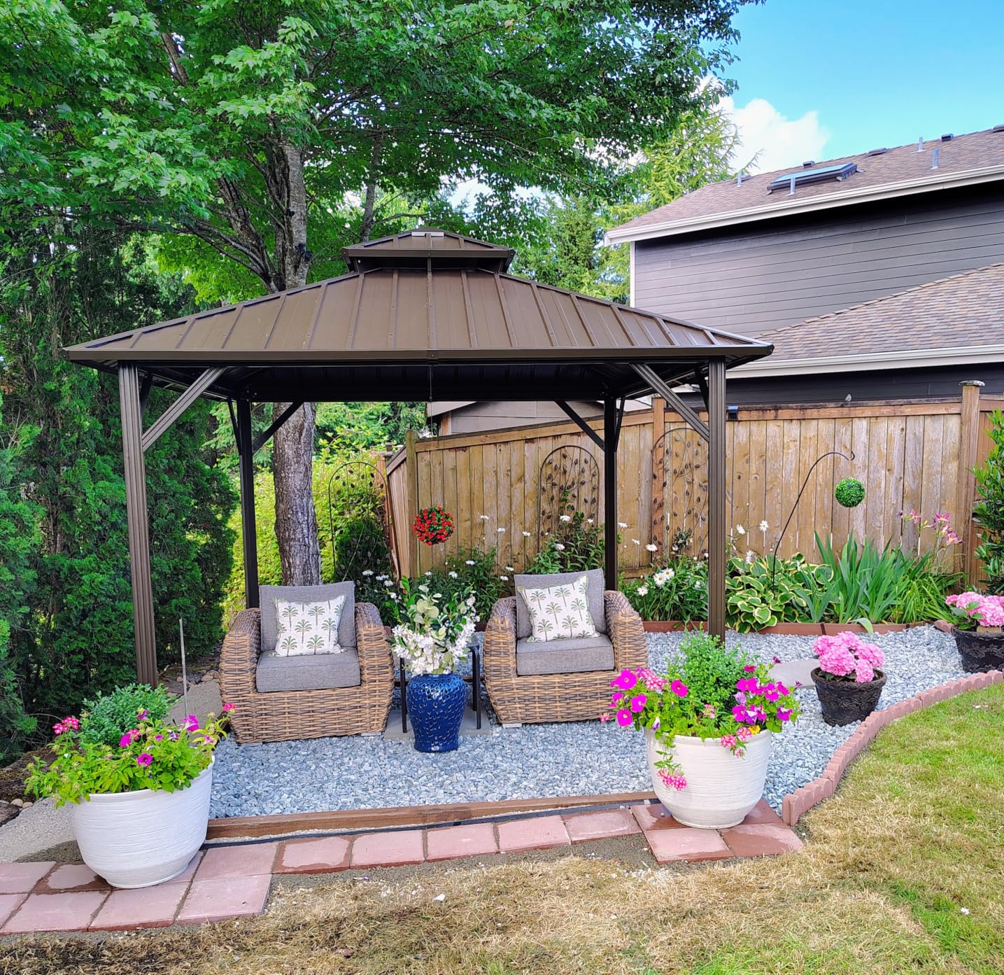 Aoxun 10x12 Gazebo Hardtop Gazebo with Double Galvanized Steel Roof Outdoor Pavilion with Breathable Netting and Privacy Curtain for Backyard (Gray) customer photo 2