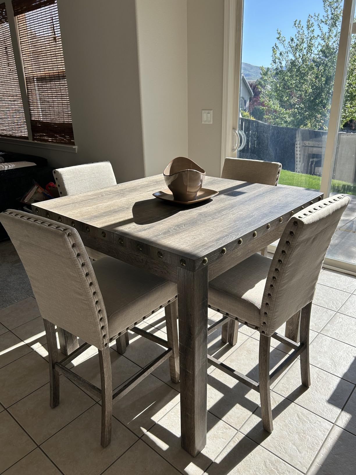 Counter Height Dining Table Set for 4, Farmhouse Dining Table Set for 4, Square Bar Kitchen Dining Table with 4 Bar Stools, High Dining Table and Chairs for Dining Room, Kitchen customer photo 1