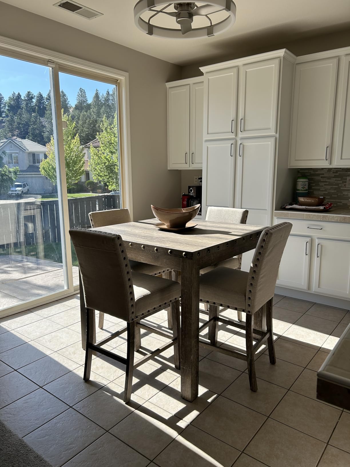 Counter Height Dining Table Set for 4, Farmhouse Dining Table Set for 4, Square Bar Kitchen Dining Table with 4 Bar Stools, High Dining Table and Chairs for Dining Room, Kitchen customer photo 2